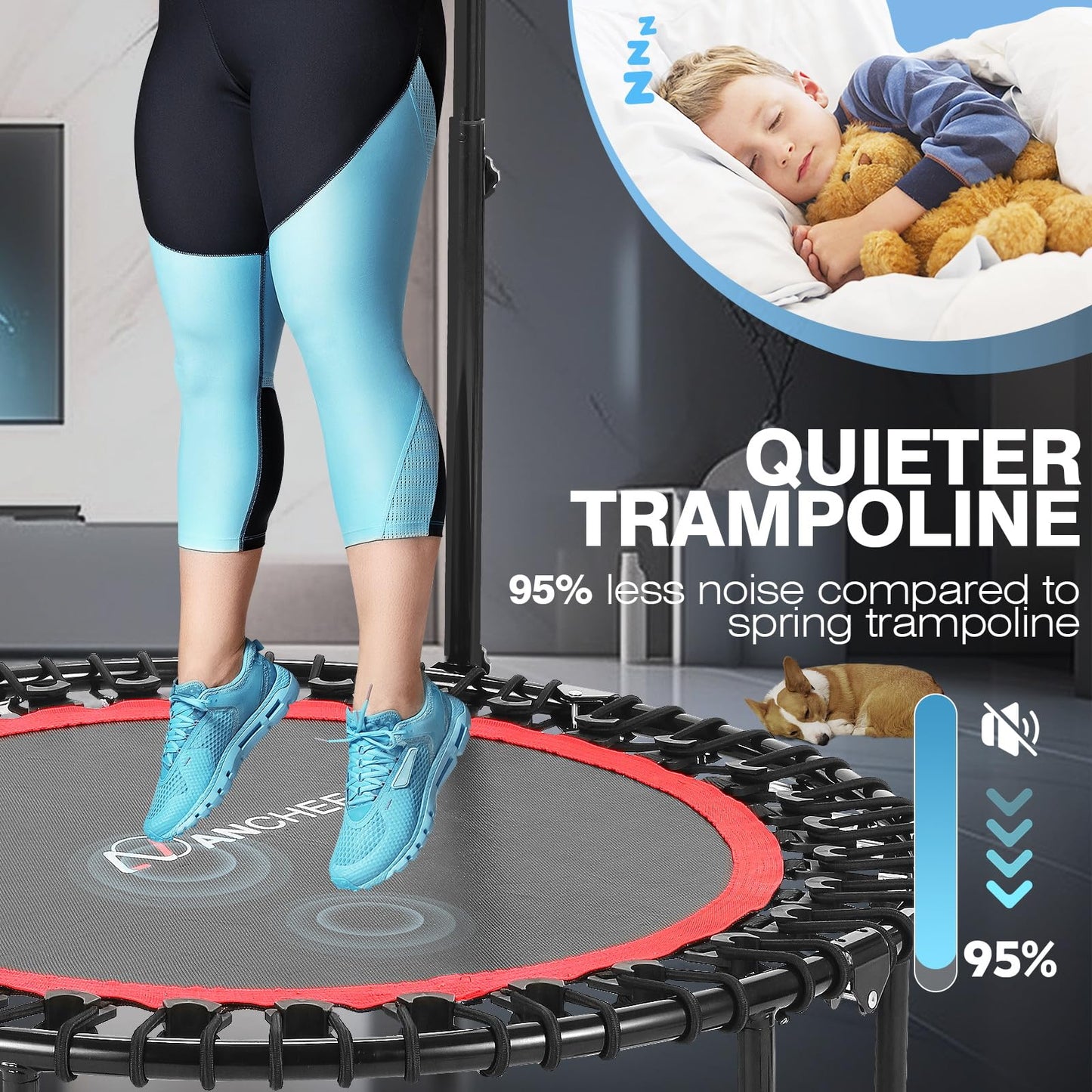 ANCHEER Mini Exercise Trampoline Foldable 40" Adjustable Trampoline Rebounder, Fitness Trampoline with Handle for Indoor/Garden/Workout Cardio, Max Load 300lbs (Red)