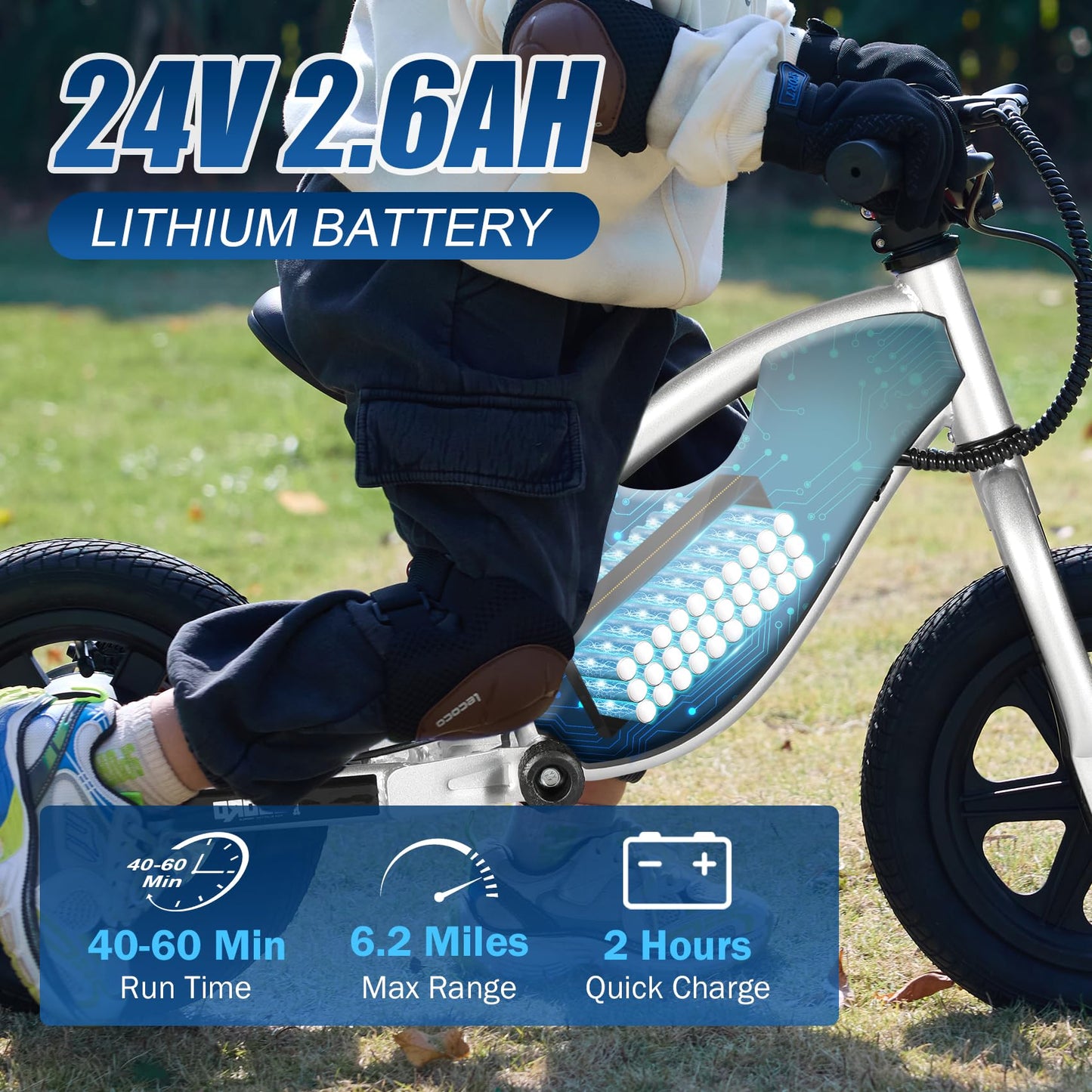TESORO Electric Balance Bike 3-6, 24V 150W E Bike for Kids, 9.3MPH Kids Electric Dirt Bike with Adjustable Speed, 12” Electric Motorcycle for Kid, Rear Shock Absorber