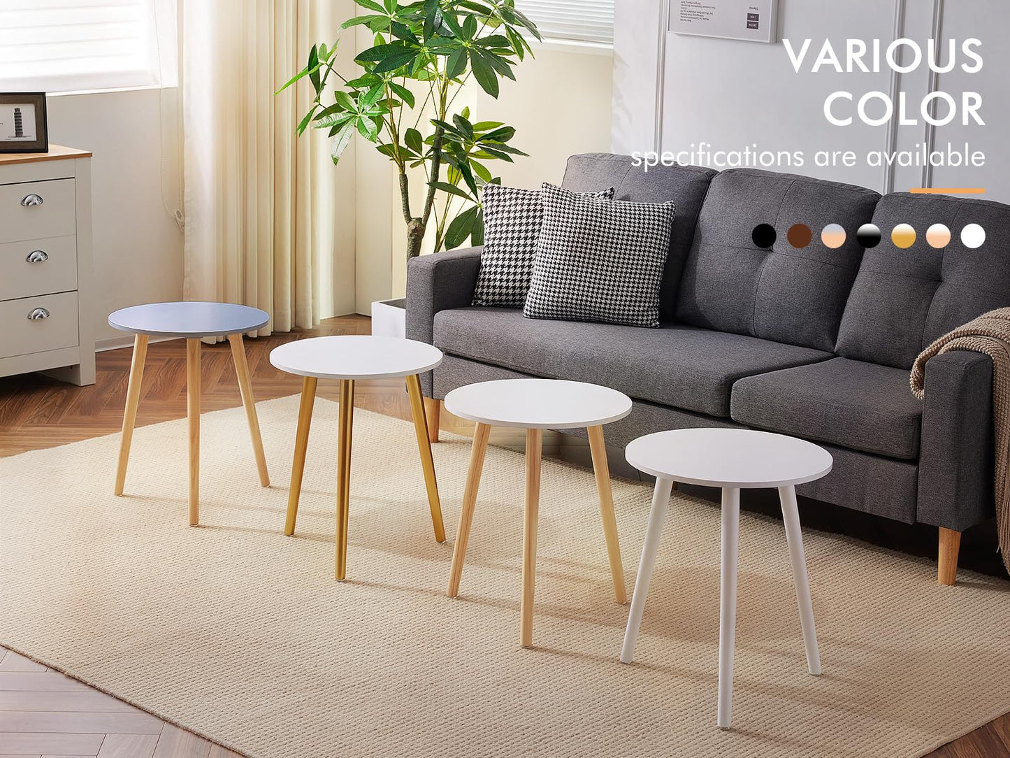 Apicizon Round Side Table, White Bedside Table Coffee End Table for Bedroom, Living Room, Small Spaces, Easy Assembly Nightstands with Natural Wood Legs, 16.5 x 20.5 Inches