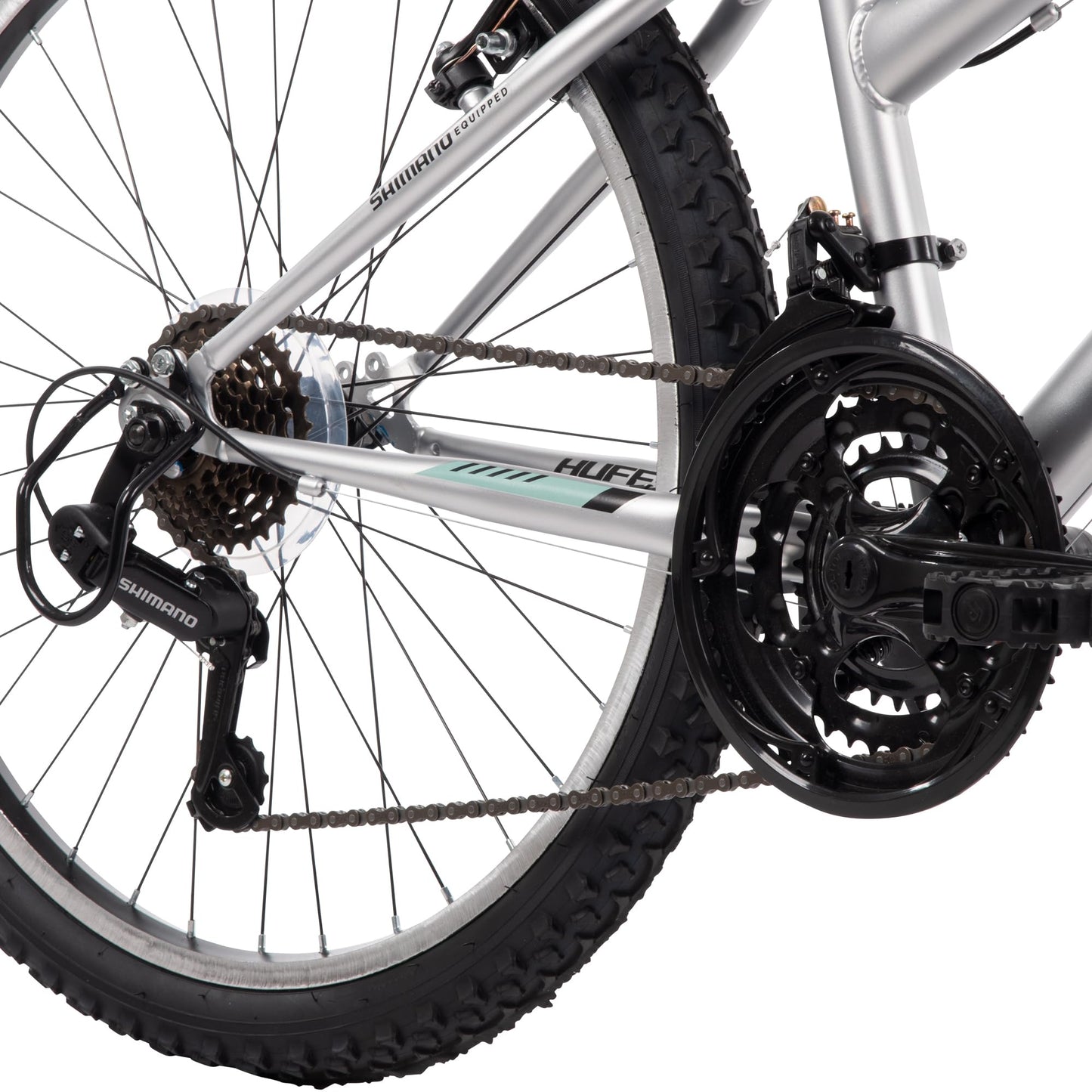Huffy Stone Mountain Womens 24 Inch Mountain Bike, Metallic Nickel Frame, 21-Speed Shimano Twist Shifting, Front Suspension, Comfort Saddle | 20"/24"/26" Sizes, 6-21 Speeds, Dual Suspension Available