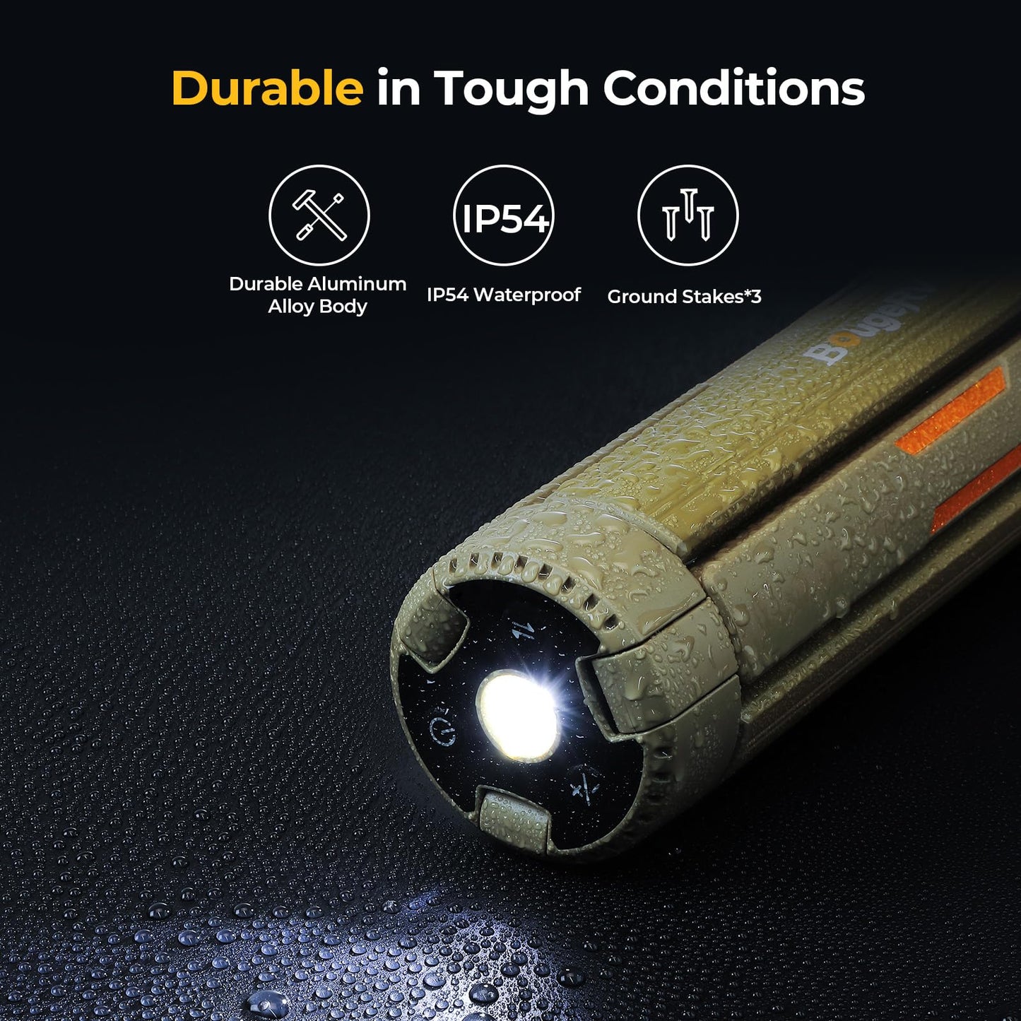 BougeRV Telescopic Camping Light, 15600mAh Collapsible Outdoor Light, Rotatable Electric Lantern, IP54 Waterproof Flashlight, Cordless Camping Tent Lamp for Emergency, Camping, Hiking, 2025 Version