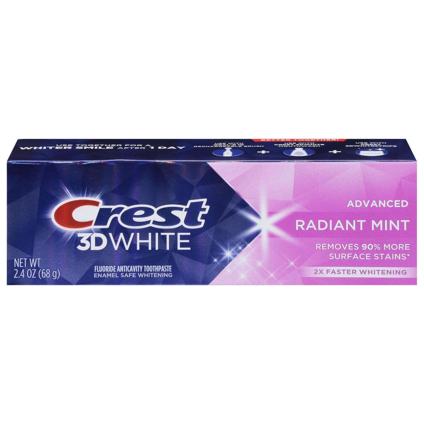 Crest 3D White Advanced Teeth Whitening Toothpaste, Radiant Mint, 2.4 oz