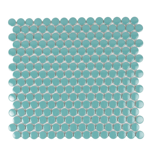 10 Ceramic Penny Round Tile Sheets, 9.87 SqFt/Box. Glossy Turquoise 11.46 X 12.4 in. Porcelain Wall Backsplash & Floor Decorative Mosaic Tile. Easy Install for Kitchens, Bathrooms Decor/Remodel