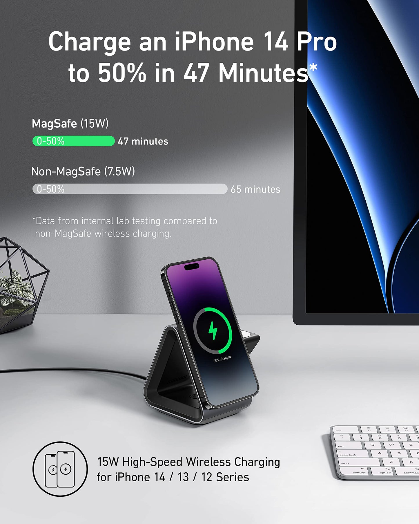 Anker MagSafe Charger Stand, 737 MagGo Charger, 3-in-1 Charging Stand with MFi-Certified 15W Max Fast Charging, iPhone 15/14/13/12 Series, Apple Watch S8/7/6, AirPods, 30W USB-C Adapter Included