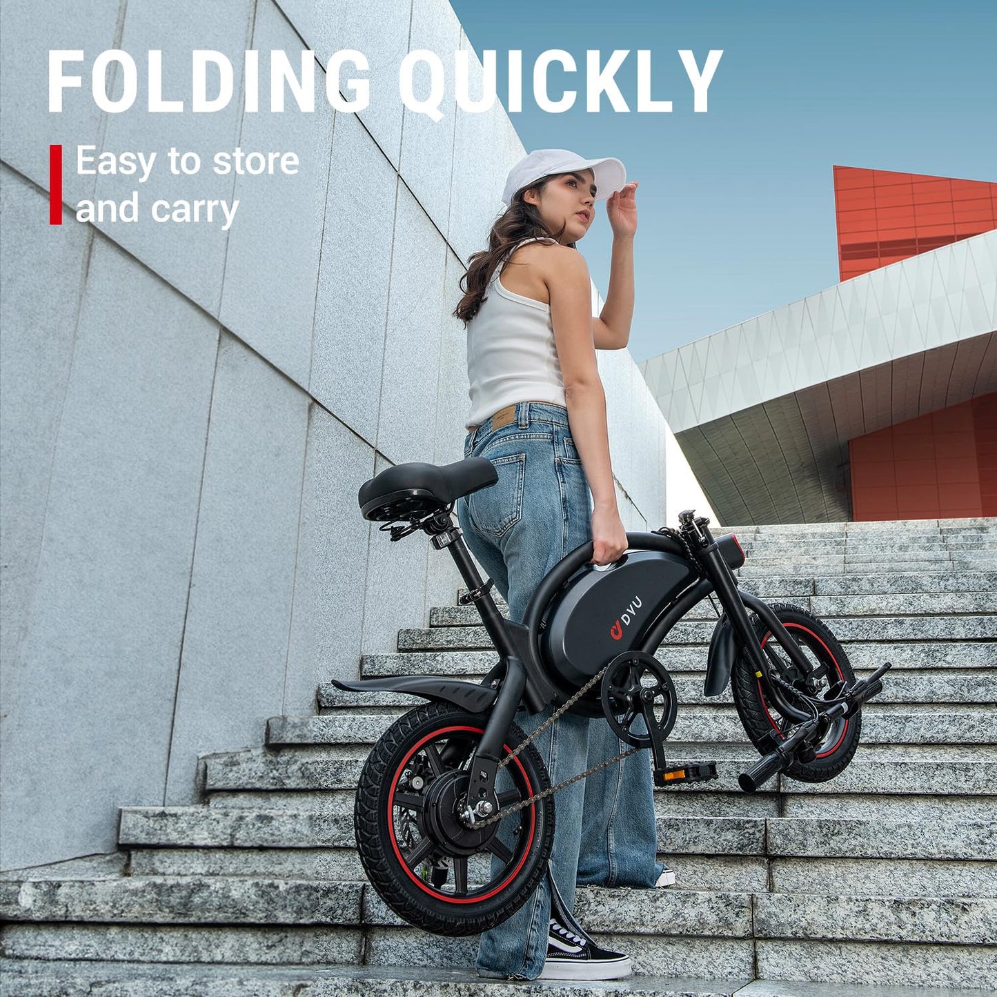 DYU Electric Bike for Adults Teens, D3F 14" Folding Electric Bicycle,Commuter City E-Bike with 250W Motor and 36V 10AH Lithium-Ion Battery,37-40miles Travel Range UL Certification