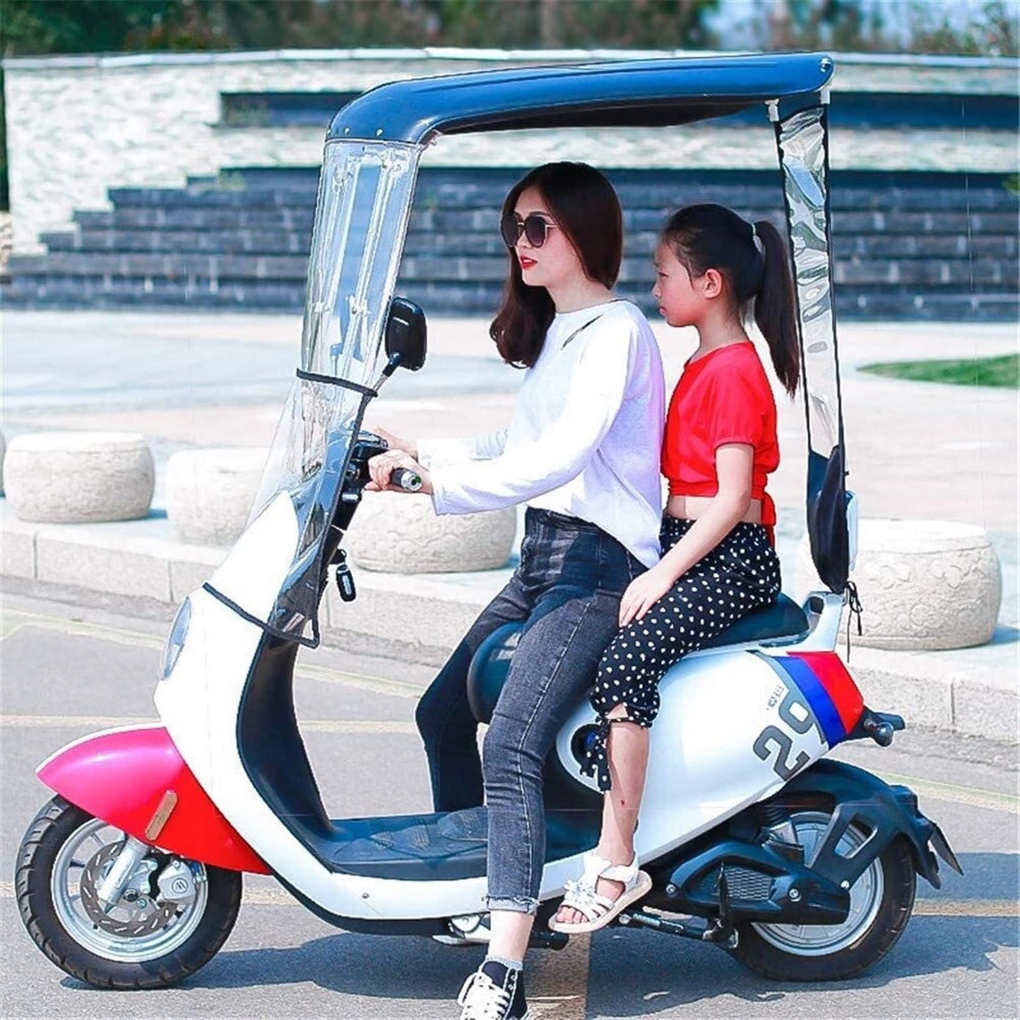 Generic Electric Motorcycle Umbrella Sunshade Cover, Fully Enclosed Waterproof Canopy for Scooter Rain Protection - Universal Battery Car Sun Visor Windshield Cover