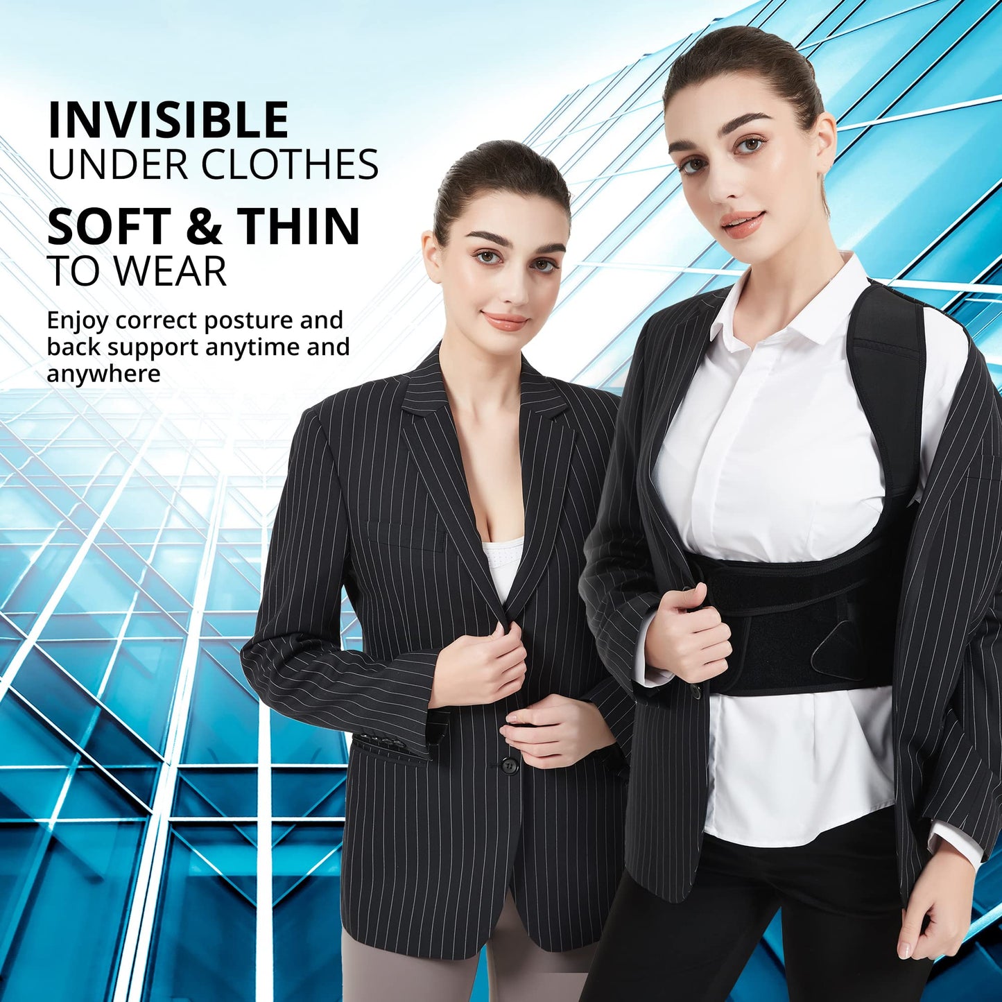 SHAPERKY Posture Corrector for Women for Support: Back Brace for Full Back Support - Adjustable Shoulder Straightener for Women and Men (Black, Medium)