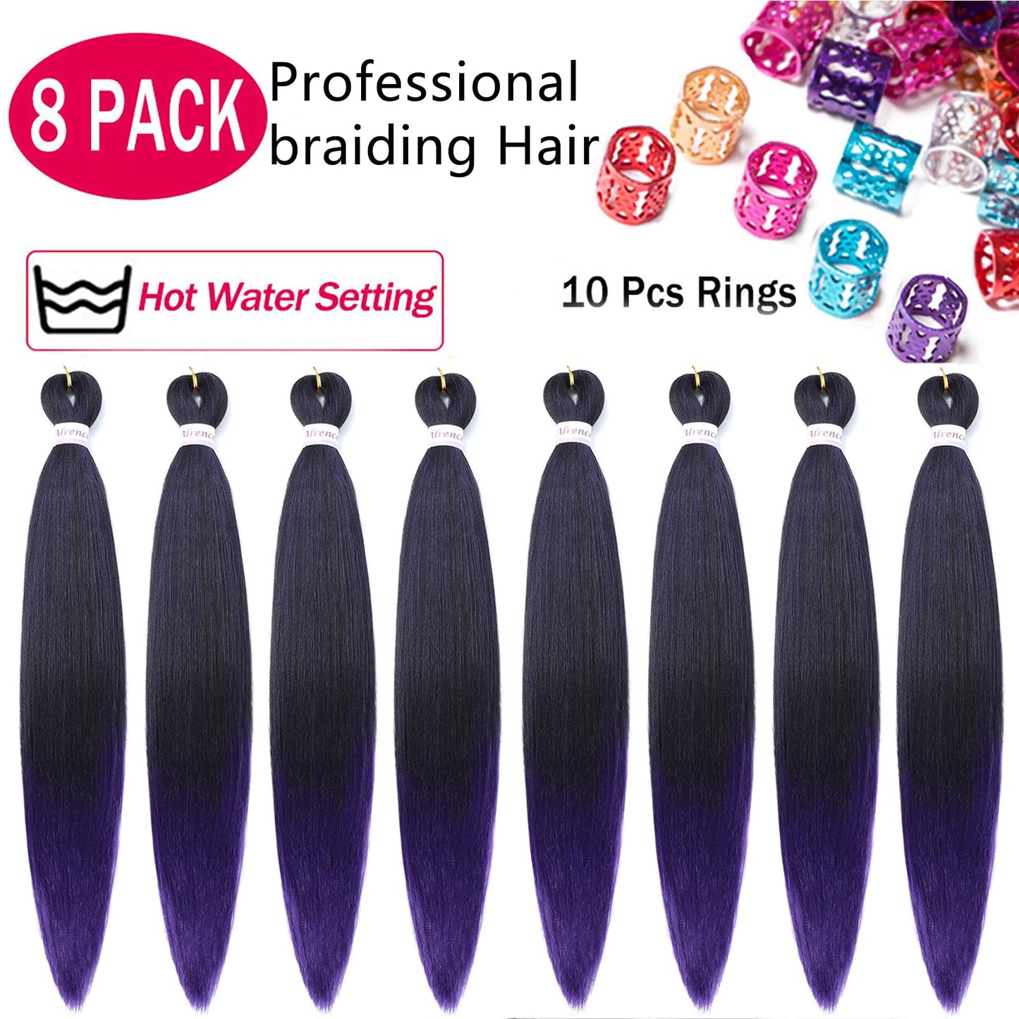 Alrence Pre Stretched Braiding Hair Long Braid 30 Inch 8 Packs Professional Braiding Hair Extensions Synthetic Crochet Twist Braids (30 Inch, 1B/Purple)