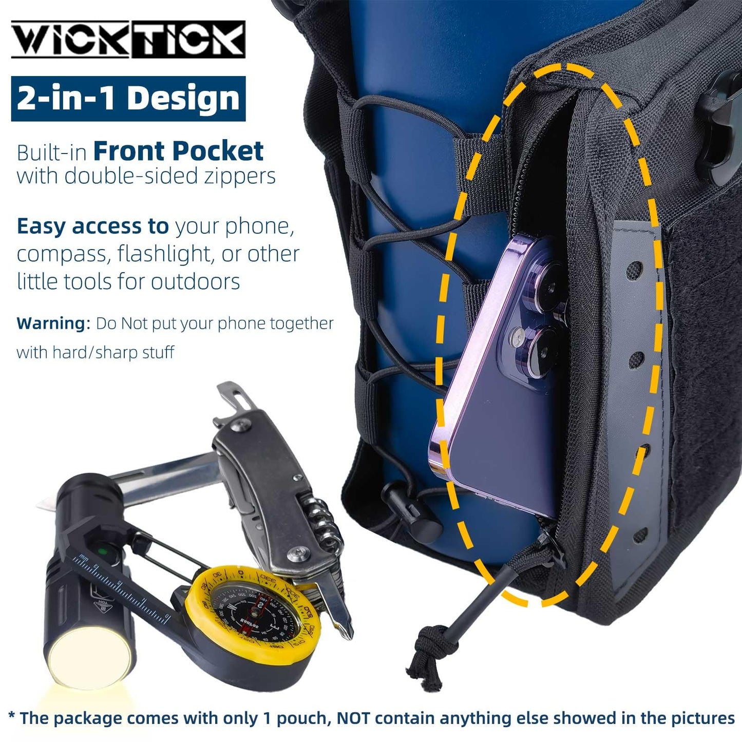 WICKTICK Molle Water Bottle Holder Pouch 16 24 32 40 64 oz - Multi-Purpose Tactical Fuel Bottle Bag, Adjustable Size for Outdoor Activities, Adapted to Backpack/Vest/Belt (Black, Enhanced)