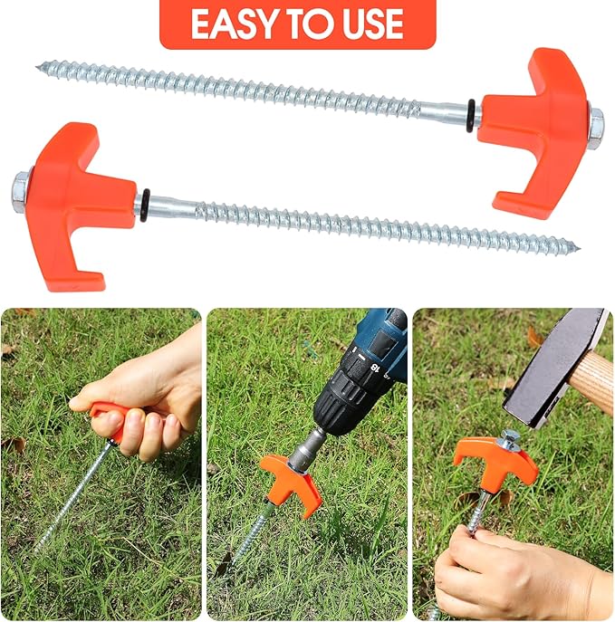 8" Screw in Tent Stakes 8PCS - Ground Anchors Screw in, Screw in Tent Stakes Heavy Duty, Galvanized - Tent Pegs Camping Stakes, Metal Threaded Tent Spikes with Hex Head Driver and Storage Bags (4)