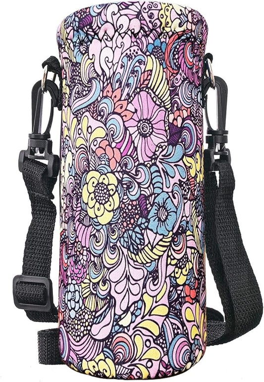 Water Bottle Sling Case Bag Carrier Holder - 500ML 750ML 1000ML Neoprene Water Bottle Sleeve Cooler Cover Pouch with Adjustable Shoulder Strap for Men Women Travel Camping Walking Hiking Running