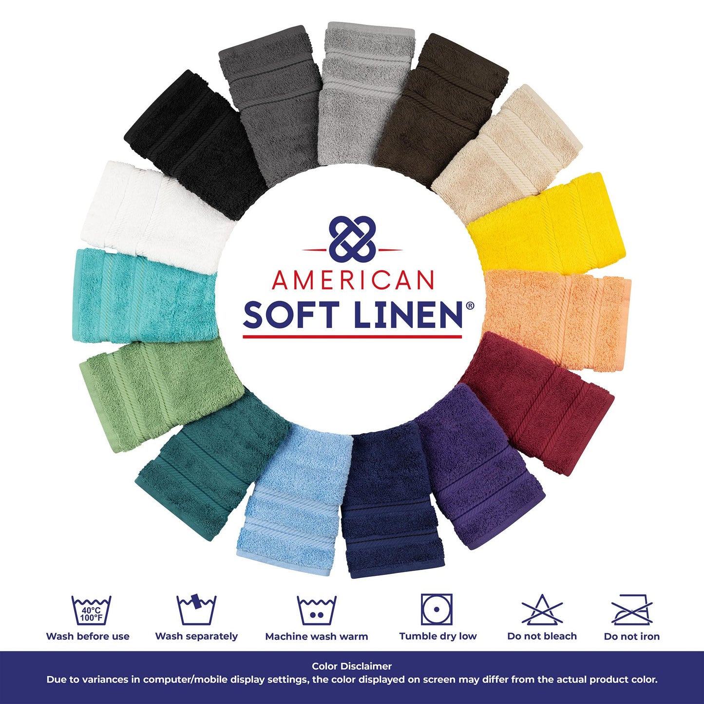 American Soft Linen Luxury 6 Piece Towel Set, 2 Bath Towels 2 Hand Towel 2 Washcloths, 600 GSM 100% Cotton Turkish Towels for Bathroom, Navy Blue Towel Sets