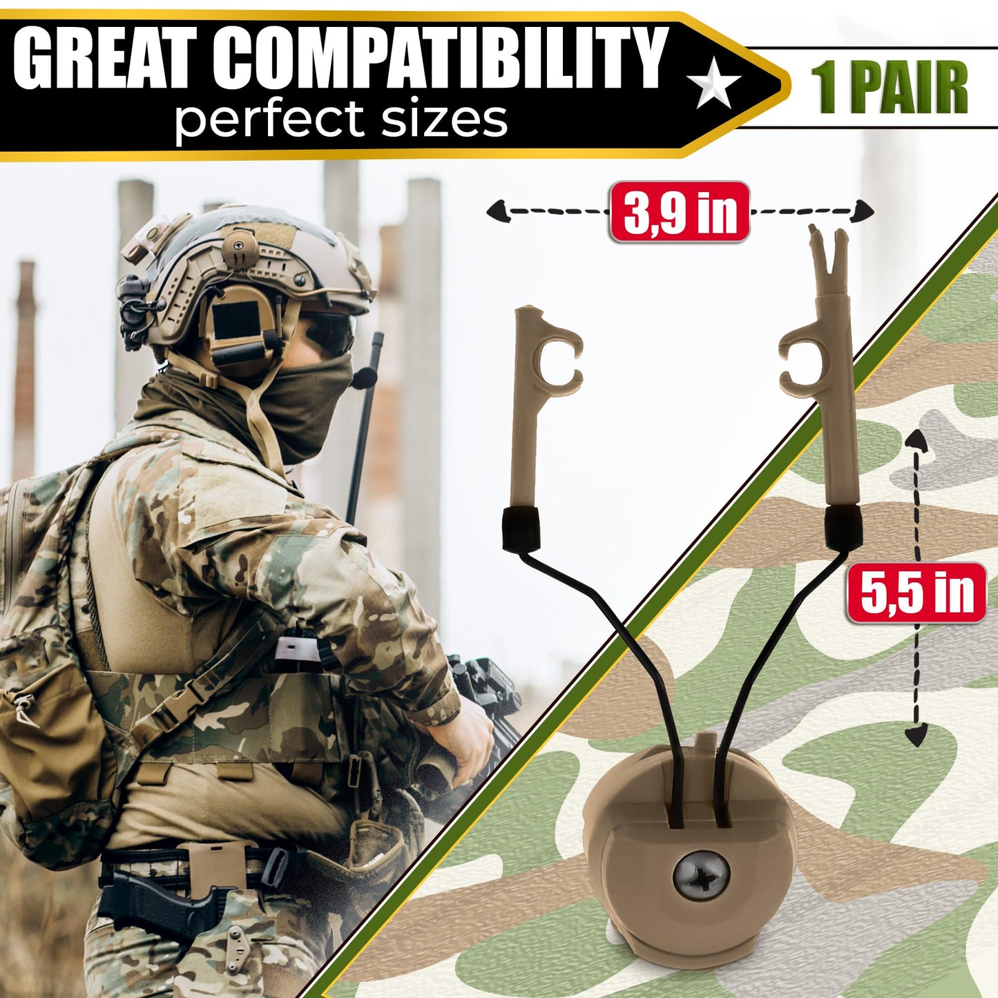 Peltor Comtac I & II Peltor Arc Rail Adapter - Arc Rail Headset Adapter Tactical Helmet Rail Suspension Mount Version for Airsoft Activities Ear Protection Peltor Helmet Mount