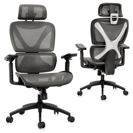 GABRYLLY Ergonomic Office Chair, Big and Tall Mesh Chair with Lumbar Support, 3D armrest - 215° Rotation, Adjustable Headrest & Soft Seat, Durable Desk Chair 350LBS for Work Gaming Computer,Grey