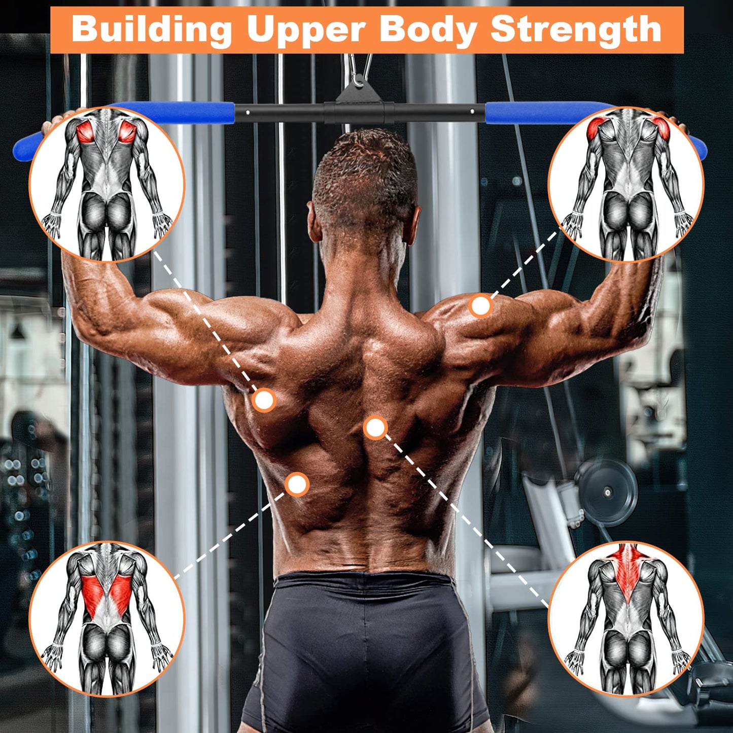 SERTT 39.37 Inch LAT Pulldown Attachments for Pulley Cable Machine, Curl Tricep Press Down Bar with Rubber Handle, LAT Pull Down Bar for Gym, Strength Workout, Muscle Building