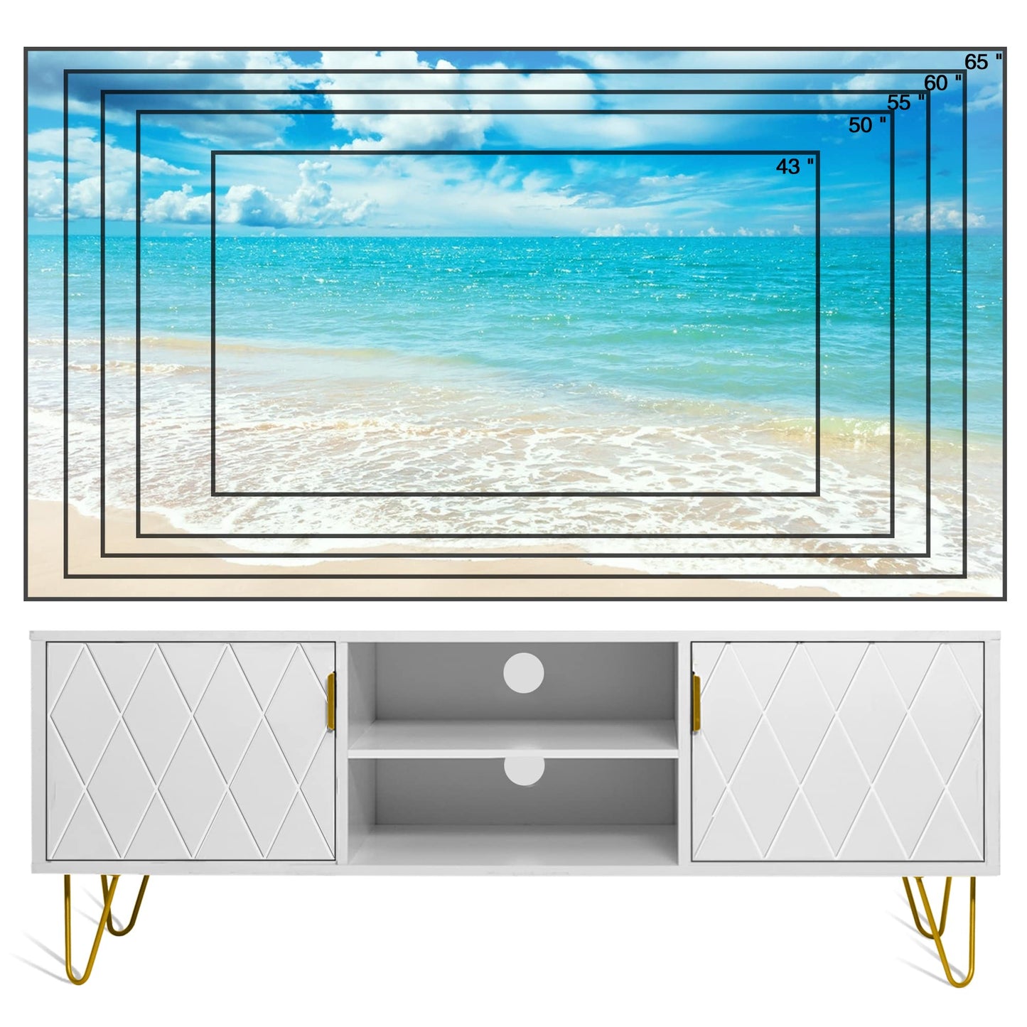 Anbuy White TV Stand for Bedroom Entertainment Center Wood up to 55 inch Large TV Console Media Cabinet with 2 Storage Cabinet and Shelves Home Support TV Up to 65 inch Stand for Living Room (White)