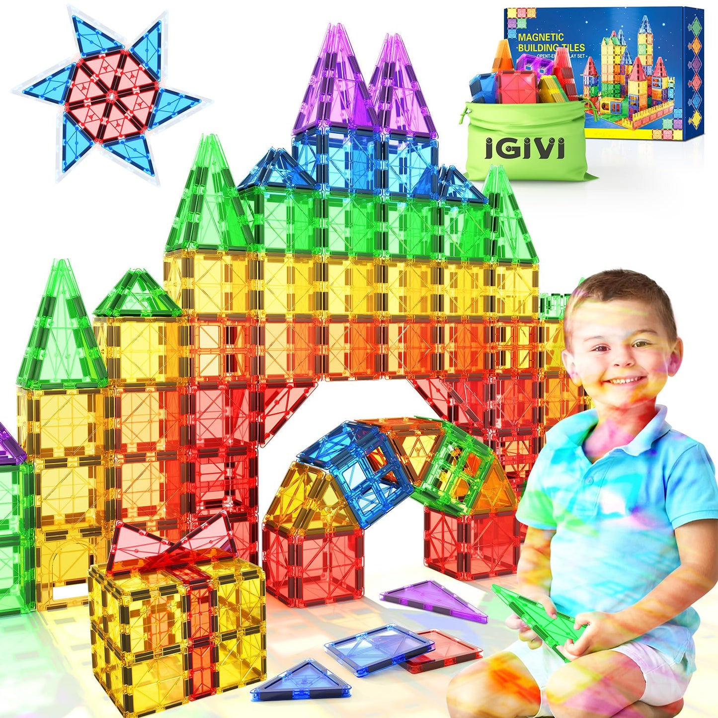 104 PCS Magnetic Tiles Road Set, STEM Magnet Building Blocks for Kids Toddler Toys Games, Christmas Birthday Gifts for 3+ Year Old Boys Girls, Car Enthusiasts and Classroom Must Haves