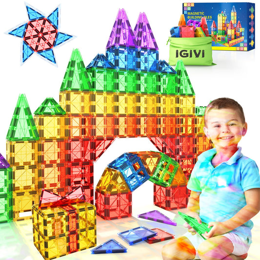 104 PCS Magnetic Tiles Road Set, STEM Magnet Building Blocks for Kids Toddler Toys Games, Christmas Birthday Gifts for 3+ Year Old Boys Girls, Car Enthusiasts and Classroom Must Haves