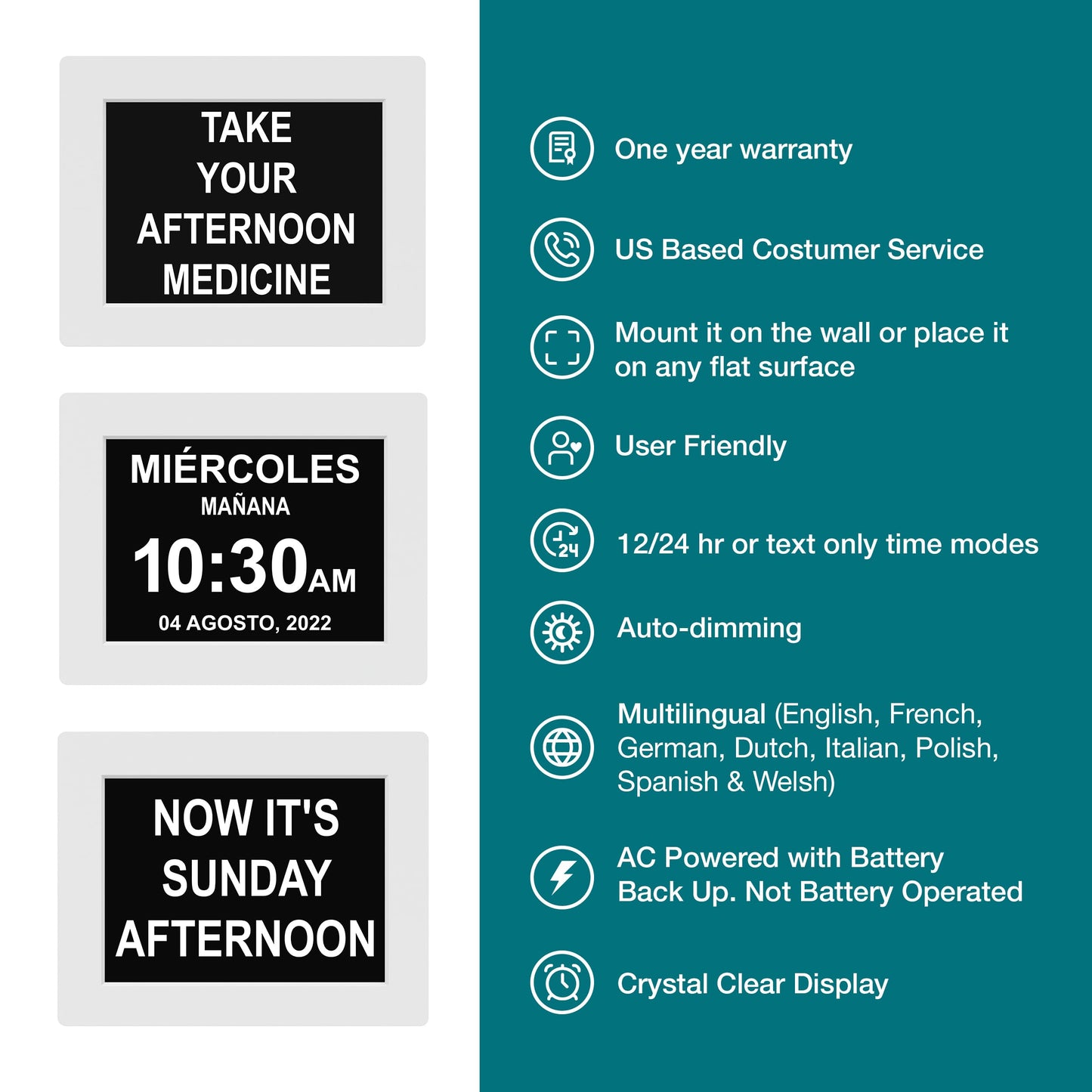 American Lifetime New 2025 Dementia Clock Large Digital Clock for Seniors, Large Display with Custom Alarms, Calendar Clock with Day & Date for Elderly, Clear Numbers Alzheimer Digital Clock White