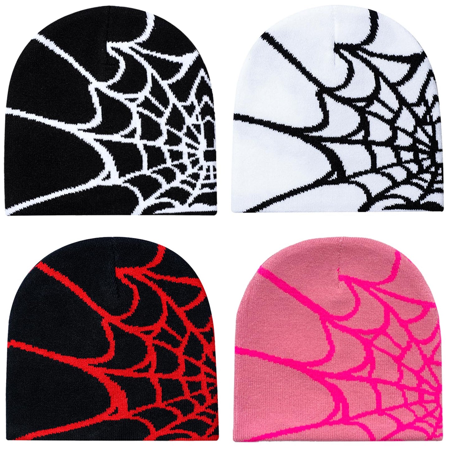 DKYM 4 Pcs Y2k Beanies Spider Web Beanie Y2k Hat Winter Knitted Hat for Women Men Graphic Beanie Black Beanies Cute Beanie Spider Beanie Y2k Accessories 2
