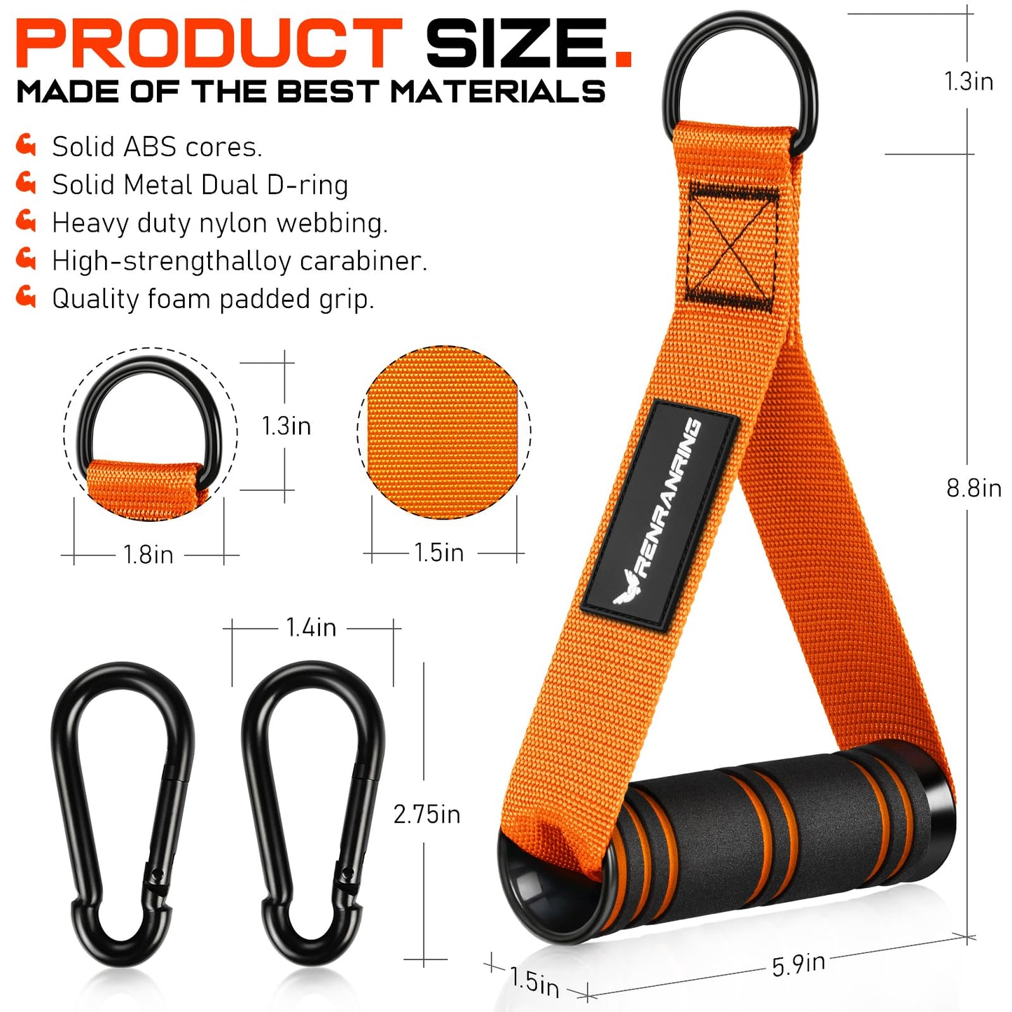 RENRANRING Gym Exercise Handles, Replacement Handle Attachments for Cable Machine Pulleys, Resistance Band and Strength Trainer, Pull Down Workout Accessories, Home Gym Add On Equipment