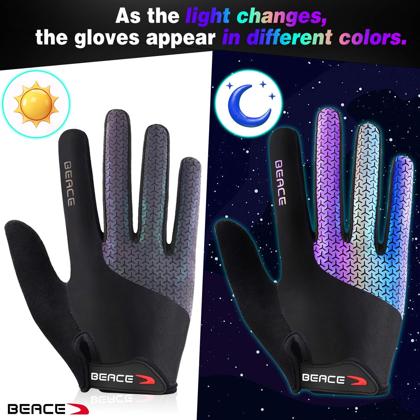 BEACE Cycling Gloves Bike Gloves Biking Gloves for Women(Colorful Night Glow) with Touch Screen-Workout Gloves Full Finger Road Gloves Mountain Bike Gloves Anti-Slip Silicone Palm