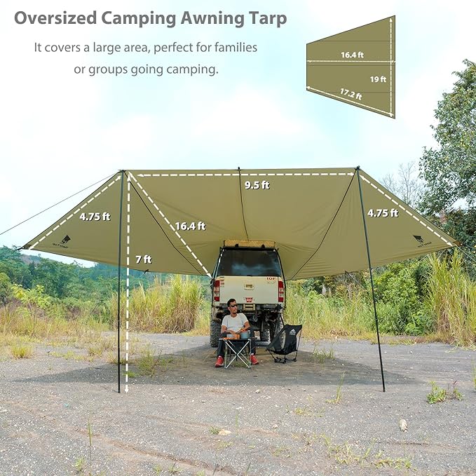 GEERTOP Large Car Awning Camping Tarp SUV Tailgate Truck Canopy Sun Shade Waterproof Outdoor Rear Vehicle Awning Shelter for Van, MPV, Campers