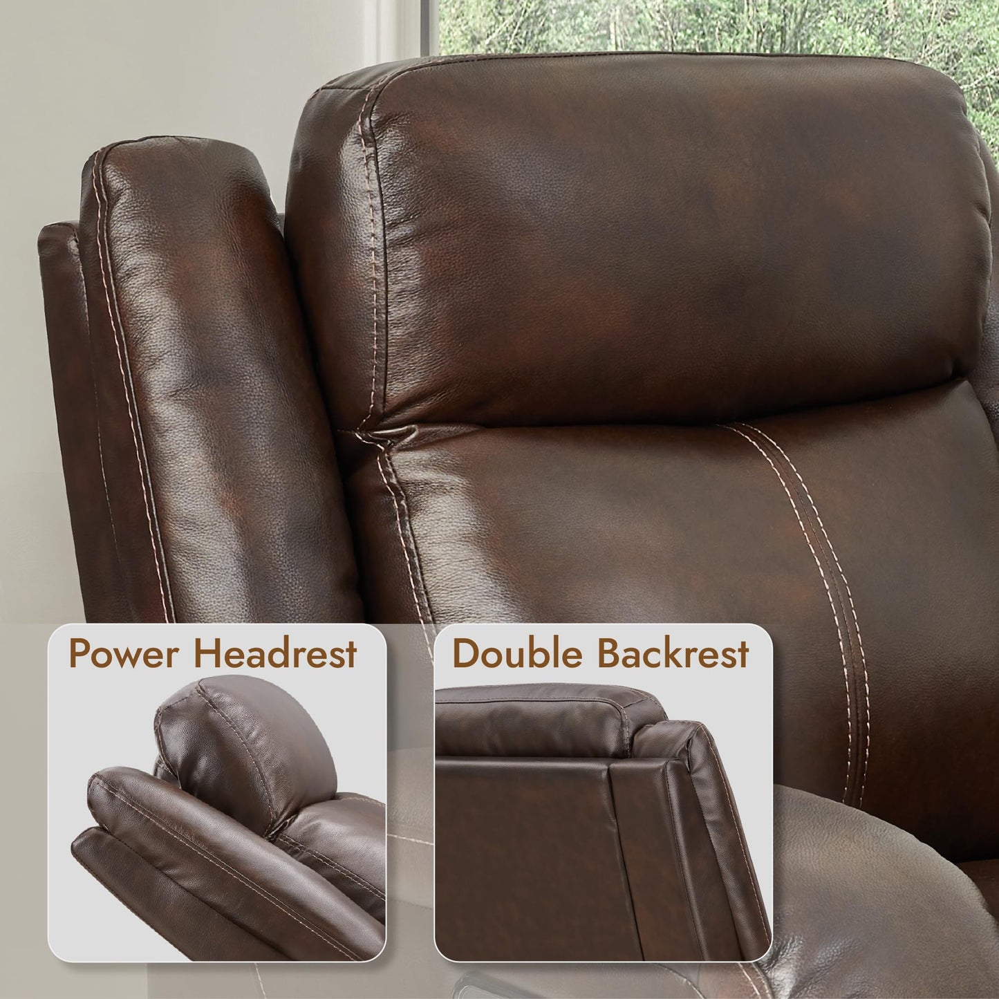 Watson & Whitely Genuine Leather Power Recliner Chairs for Adults, Wall Hugger RV Recliner with Power Headrest & Charging Ports, Electric Recliner Sofa Chair for Living Room, Dark Brown