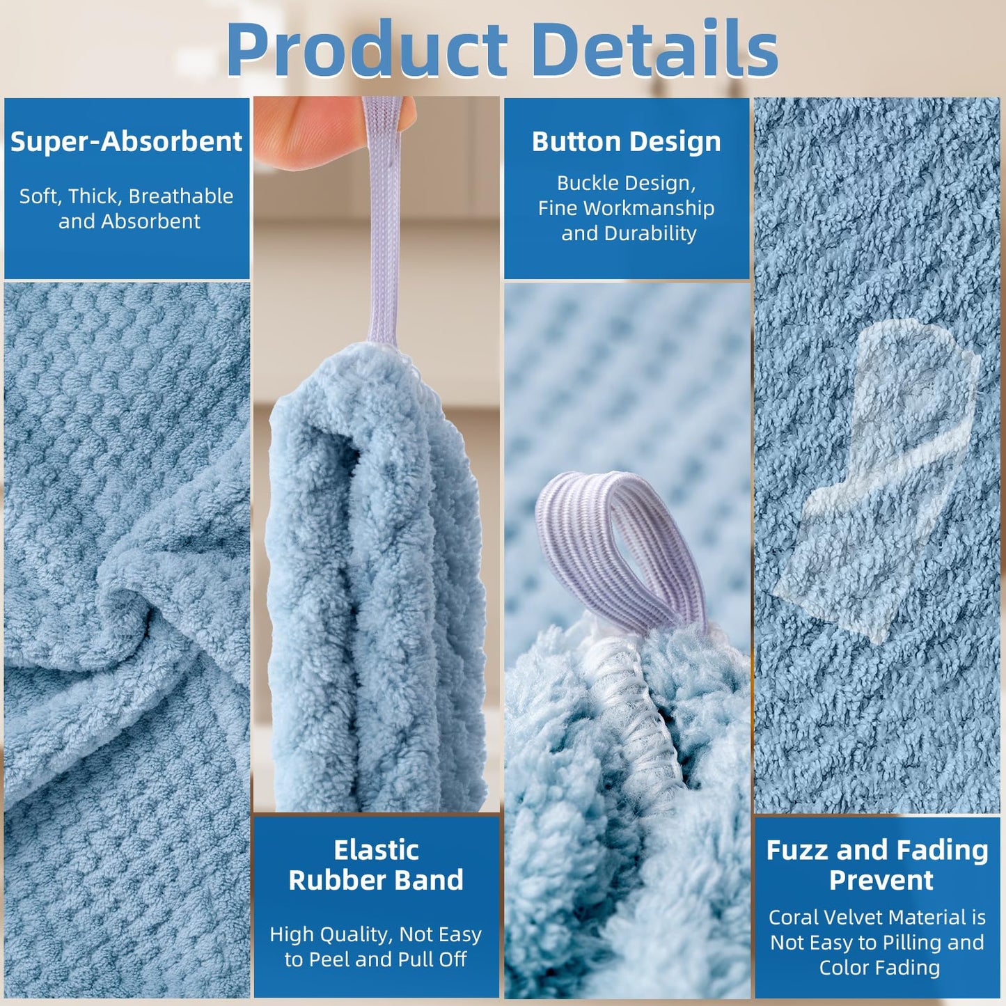 Amrules Hair Towel Wrap, 4 Packs 9.8 x 25.6 Inch Towel Turbans for Wet Hair, Dry Hair Towel, Headbands for Curly and Long Hair - Bathroom Must-Have for Ladies