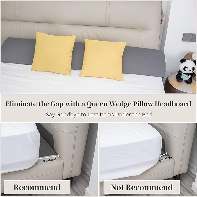 Wedge Pillow Headboard | Soft Headboard Pillow with 2 Side Packets, Triangle Pillow Wedge for Headboard, Bed Gap Filler Headboard Wedge Pillow, Ideal Bed Wedge Pillow for Headboard - Queen