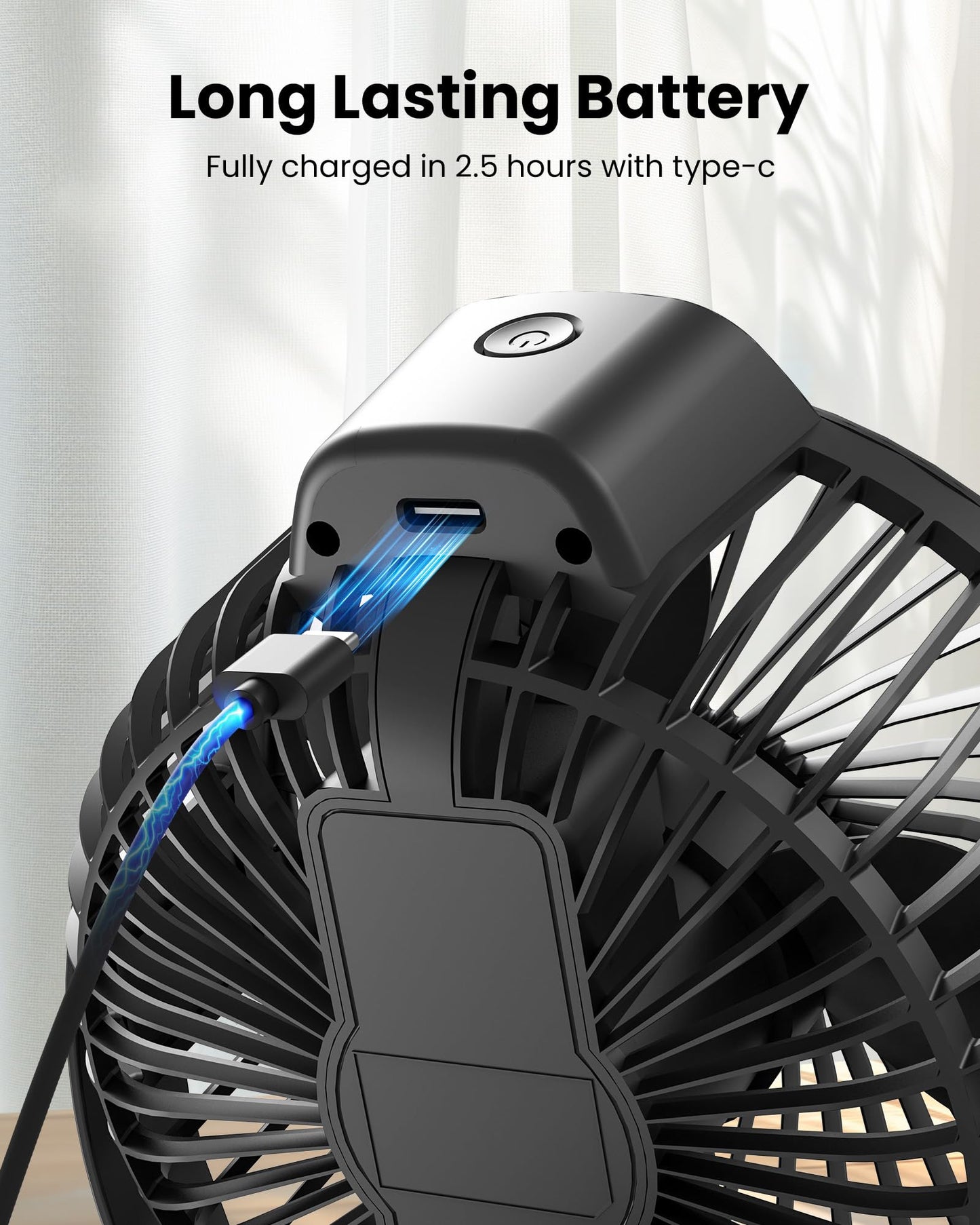Koonie Portable Clip On Fan, Small USB Fan Battery Operated, 3 Speed Rechargeable Mini Fan With LED Display, 360° Rotate Personal Cooling Desk Fan for Stroller Travel Camping Golf Gym