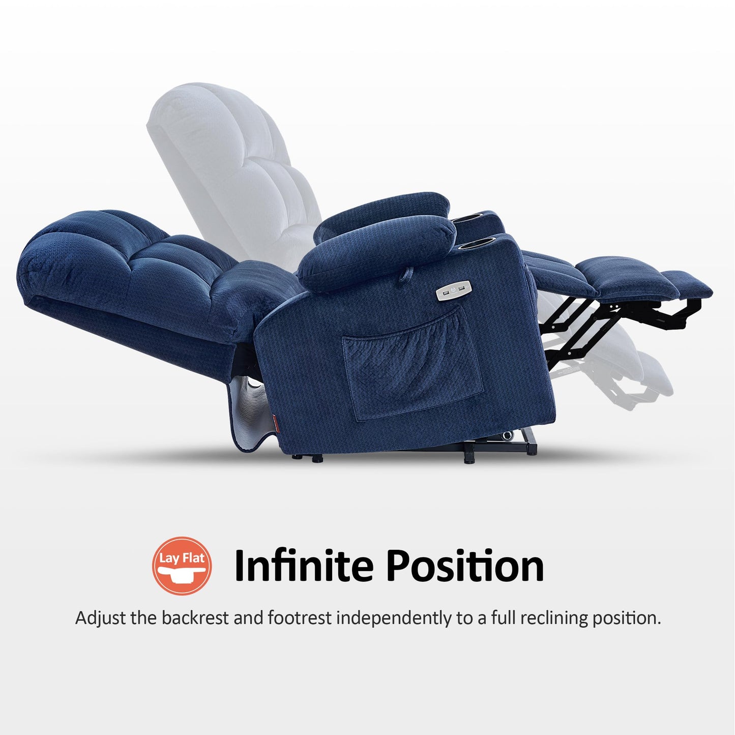 MCombo Large Dual Motor Power Lift Recliner Chair for Elderly, Massage and Heat, Lay Flat, Zero Gravity, Home Button, USB Port, Fabric 7680 (Large, Navy Blue)