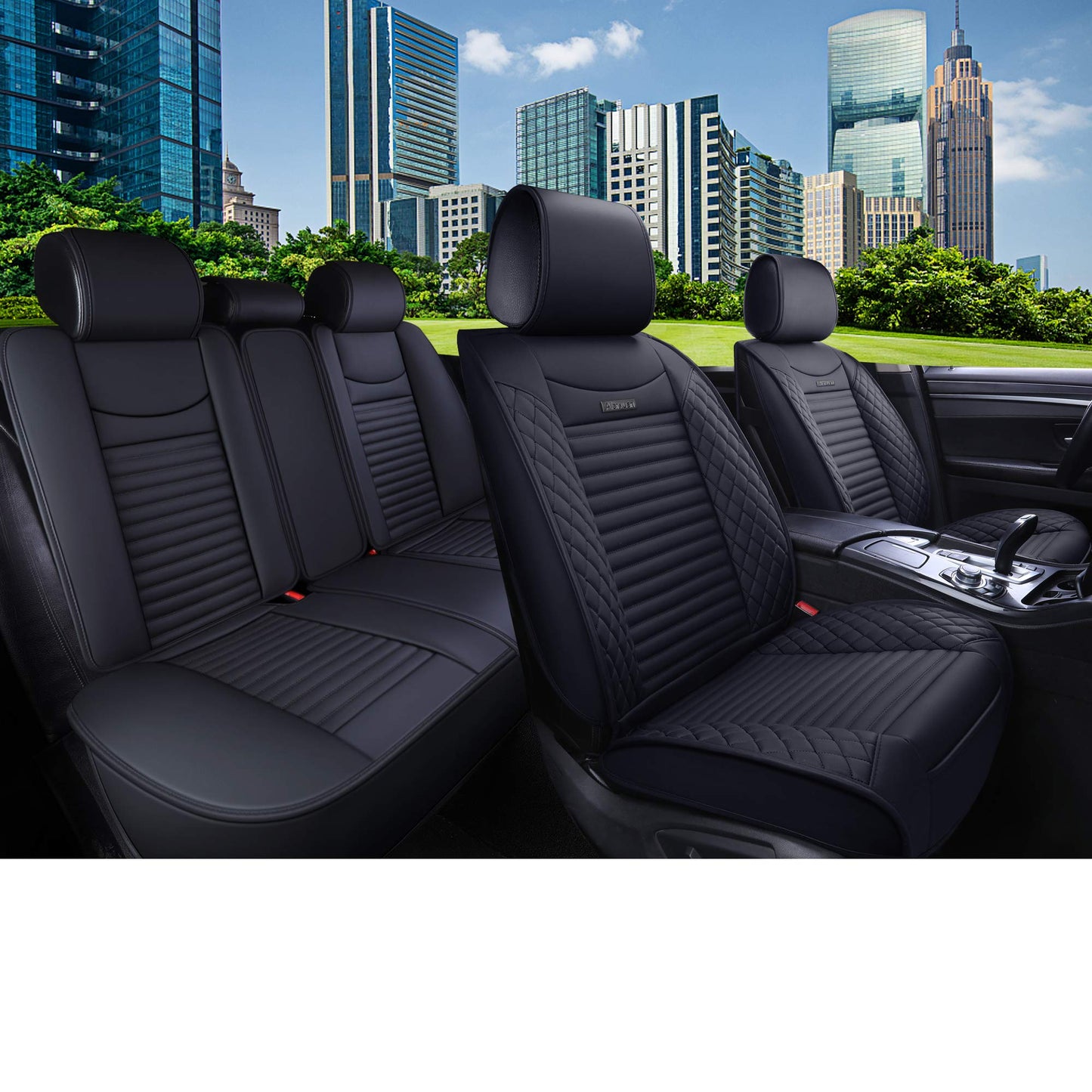 Aierxuan 5 Car Seat Covers Full Set Waterproof Leather Universal Fit Nissan Honda Civic CRV Hrv Kia Sorento Toyota Corolla 4Runner Camry Hyundai Jeep Ford Focus Edge Mazda (Full Set, Black)