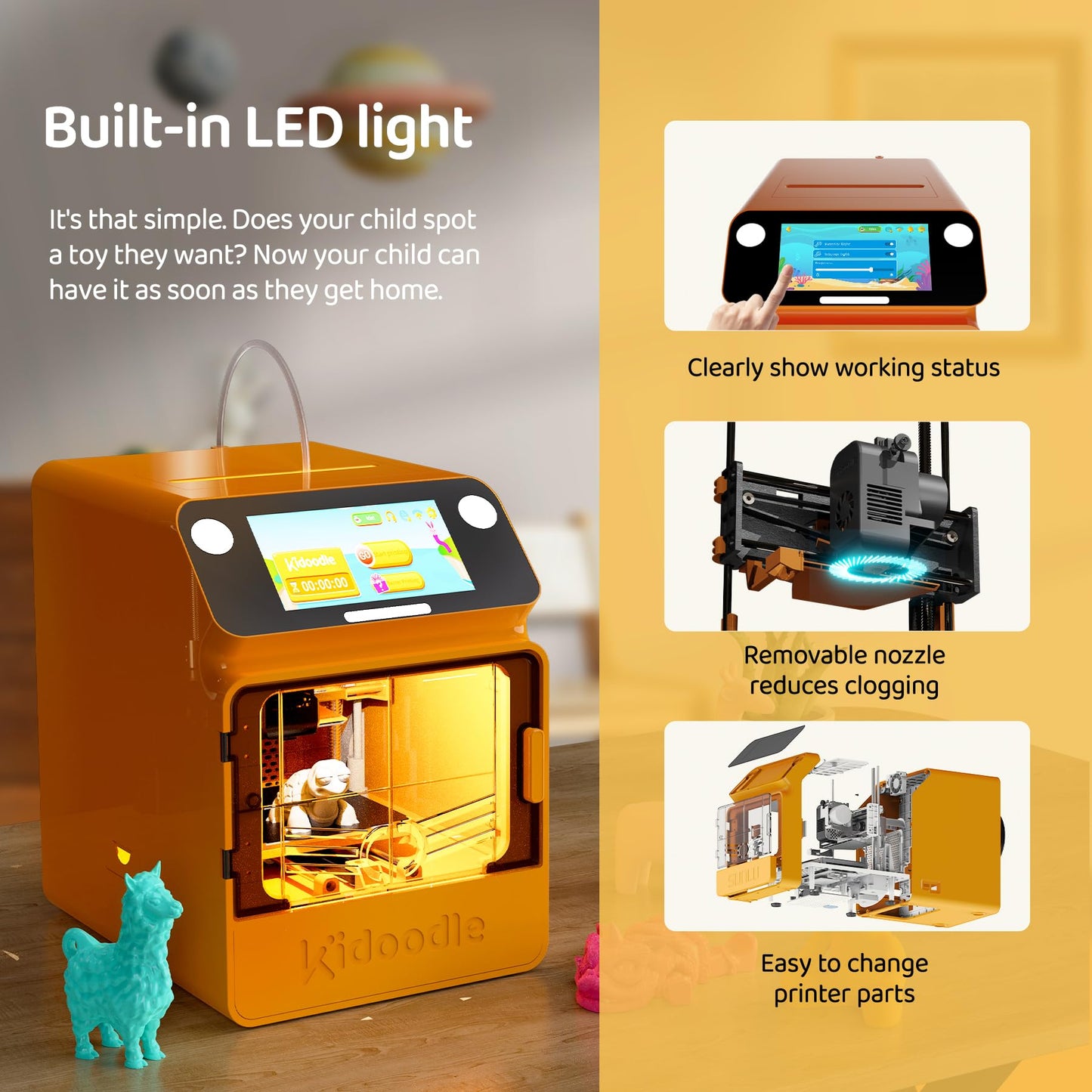 Kidoodle Mini 3D Printer for Kids & Beginners, 600mm/s High Speed Printing, Auto-Leveling/Child-Safe Design/5" Touch Screen, Pre-Assembled with Wi-Fi/App Control, Easy Setup for Home/School