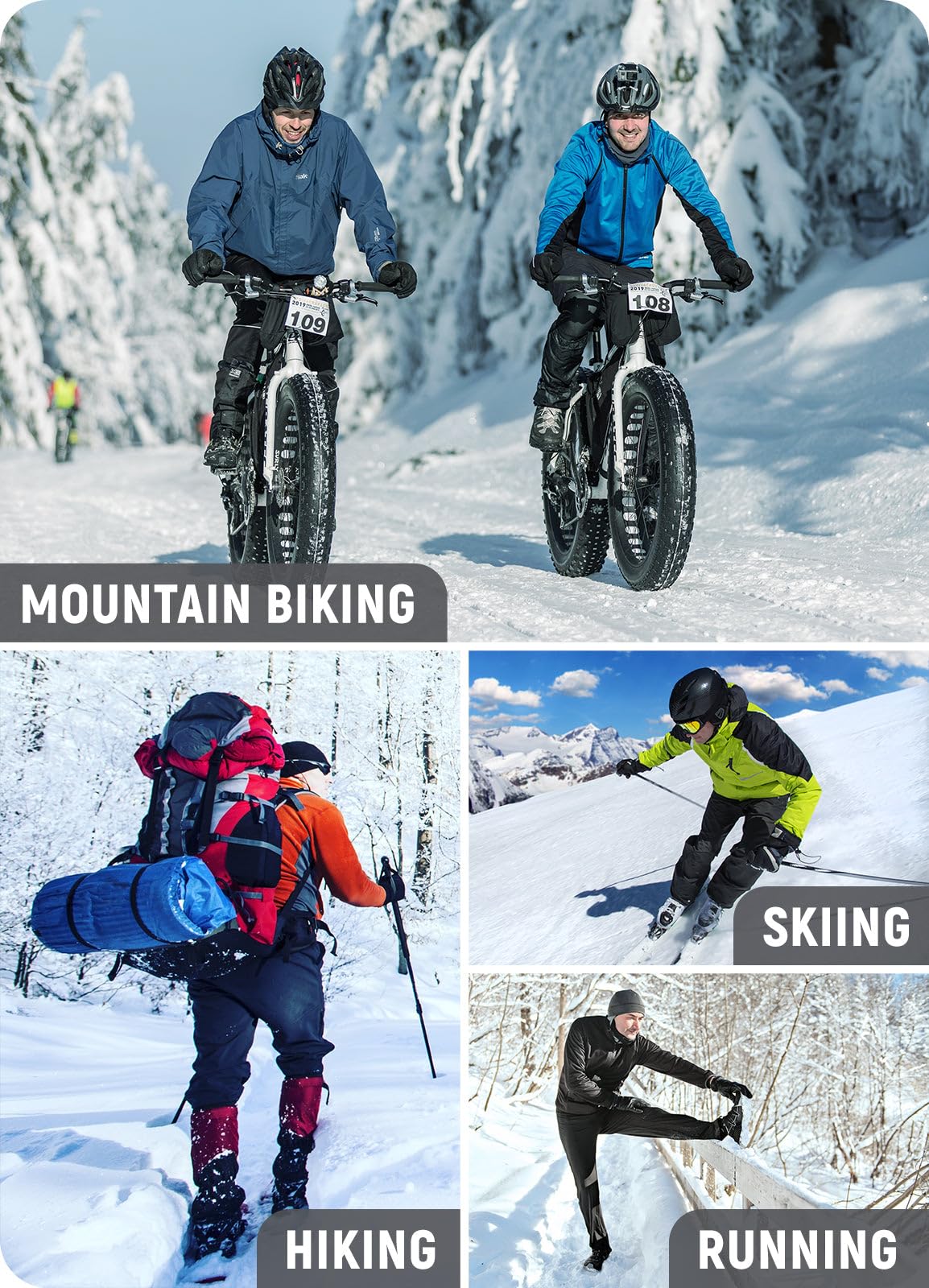 BALEAF Men's Winter Cycling Pants Thermal Mountain Bike Pants Water Resistant Cold Weather Hiking Running Bicycle Outdoor Blue 2XL