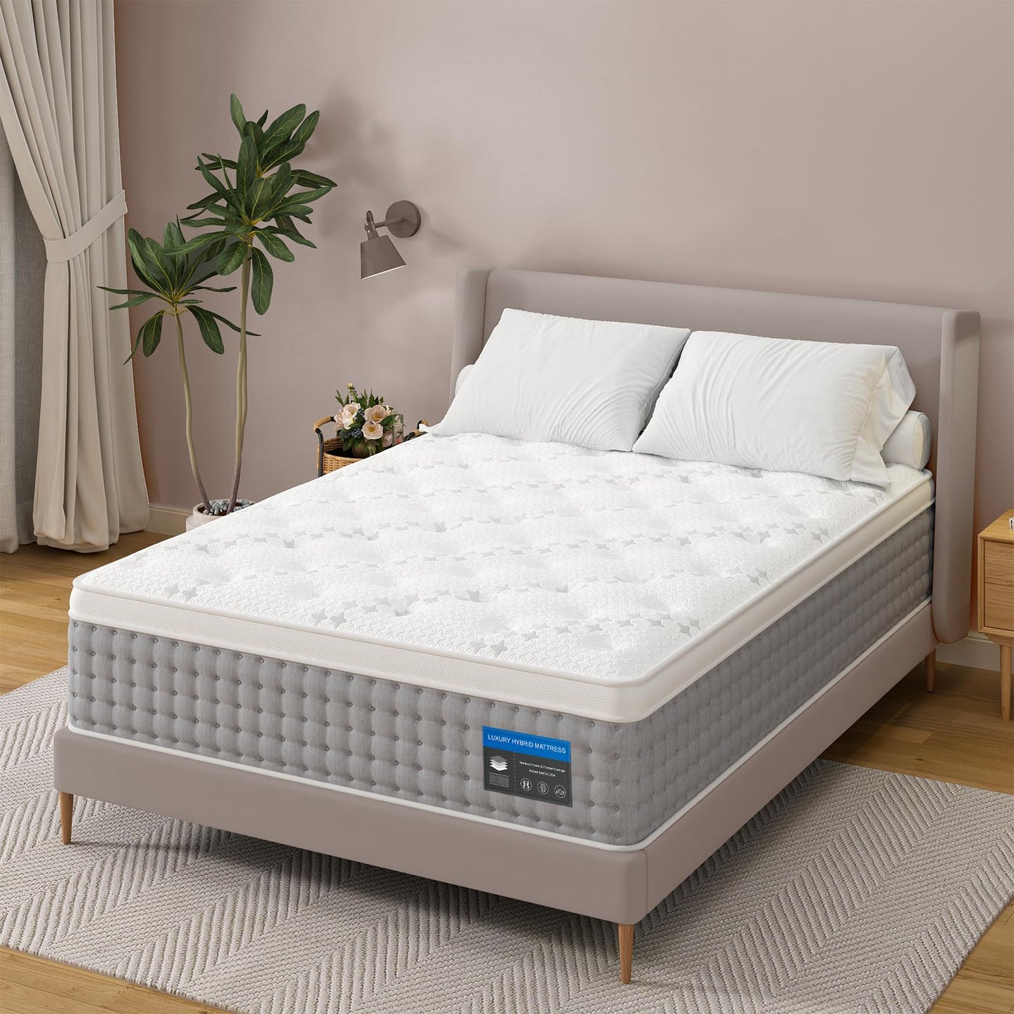 Sleepmax Queen Mattress 14 Inch - Hotel-Collection Hybrid Mattress Extra Lumbar & Hip Support - Deep Sleep Bed in a Box Pain Relief - Fiberglass-Free, CertiPUR-US Certified, 365-Night Trial