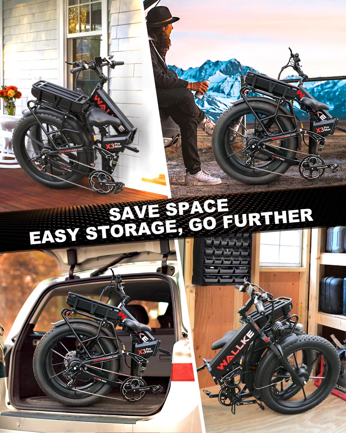 W Wallke Actual 2800W Dual Motor Folding Mountain Electric Bike, 48V 44Ah Battery 170 Mile,26" Fat Tire 35MPH Fast Adult Ebike, Full Suspension Hydraulic Brake, UL2849 Certification