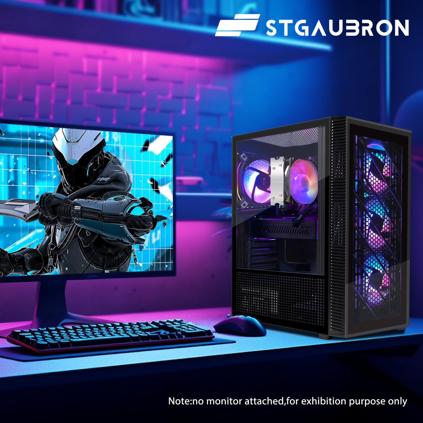 STGAubron Gaming PC Computer Desktop,AMD Ryzen 5 5500 up to 4.2GHz, Radeon RX 580 8G, 16G DDR4, 512G SSD, WiFi 6 5G & BT 5.2, RGB Fan x4, Windows 11 Home
