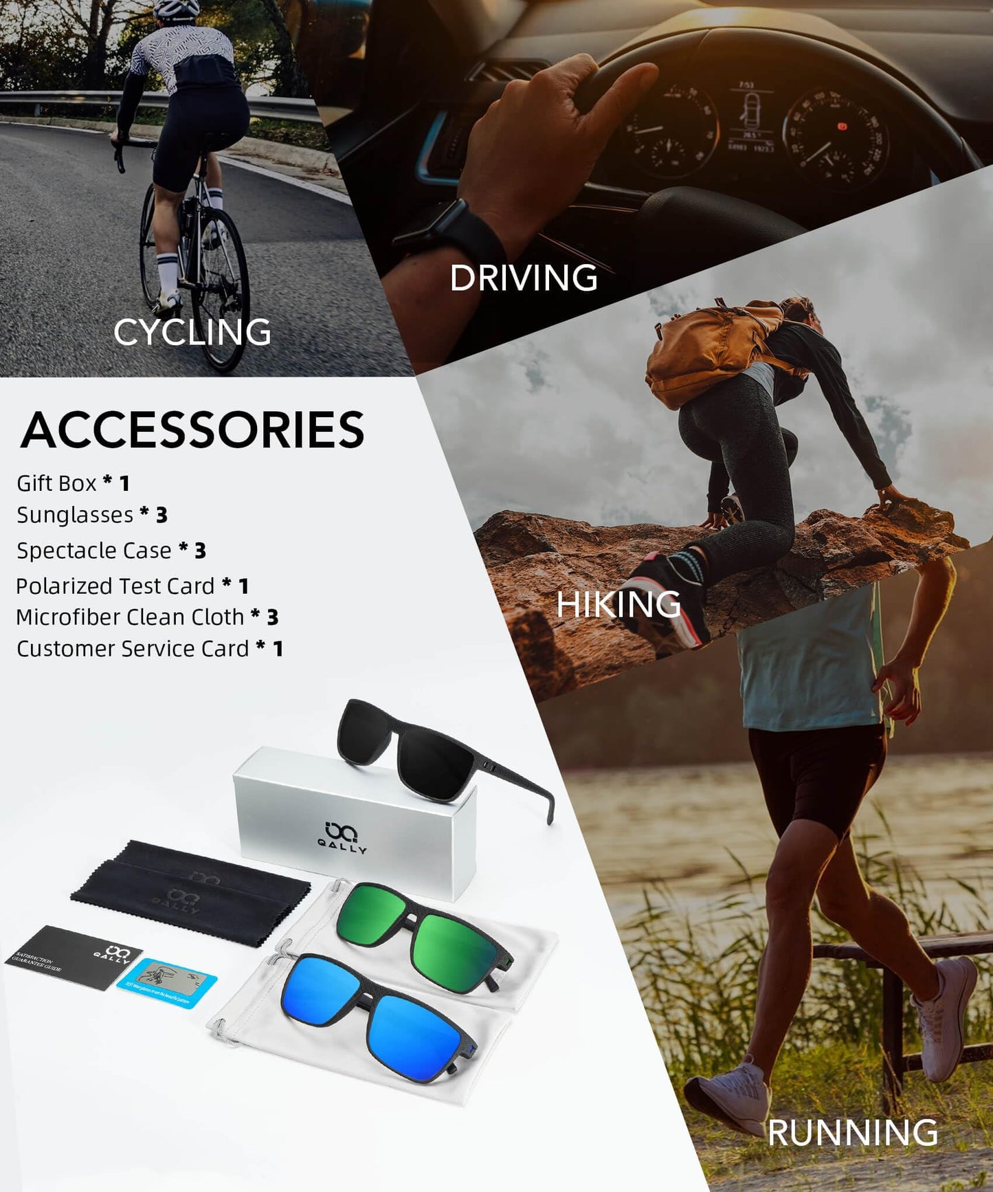 QALLY Polarized Sunglasses Men, Mens Sunglasses Polarized UV protection Lightweight Sun Glasses for Driving Fishing Golf