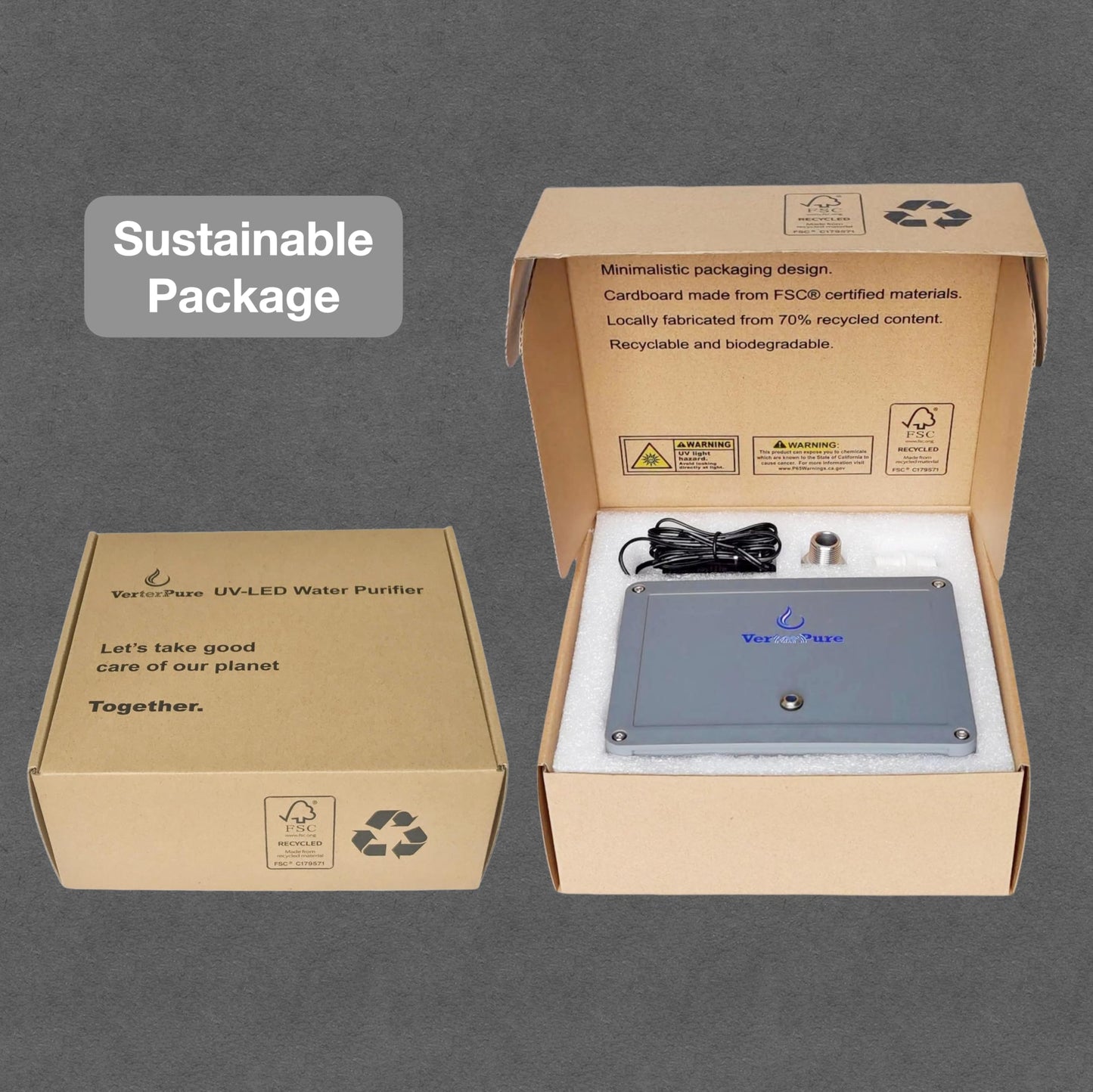 VerterPure VP6 UV-C LED Ultraviolet Water Filter Purifier, Reduce up to 99.99% of Contaminants at Flow Rate 1.58GPM, Smart On/Off Switch, 12V DC for RV Boats Off-Grid Livings, Mercury Free