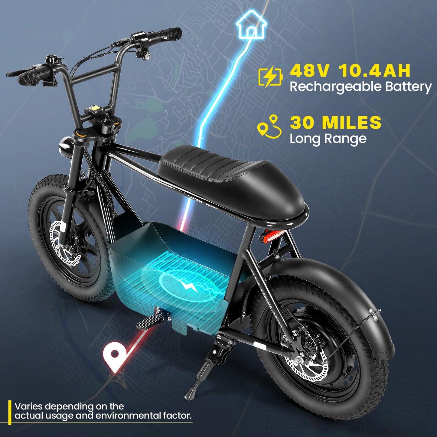 Caroma Peak 1200W Electric Scooters with Seat for Adults, 16" Fat Tire for All-Terrain, 30Miles Max Range, 20mph Top Speed, Commuter Ebike for Adults&Teens, Motorcycle Style