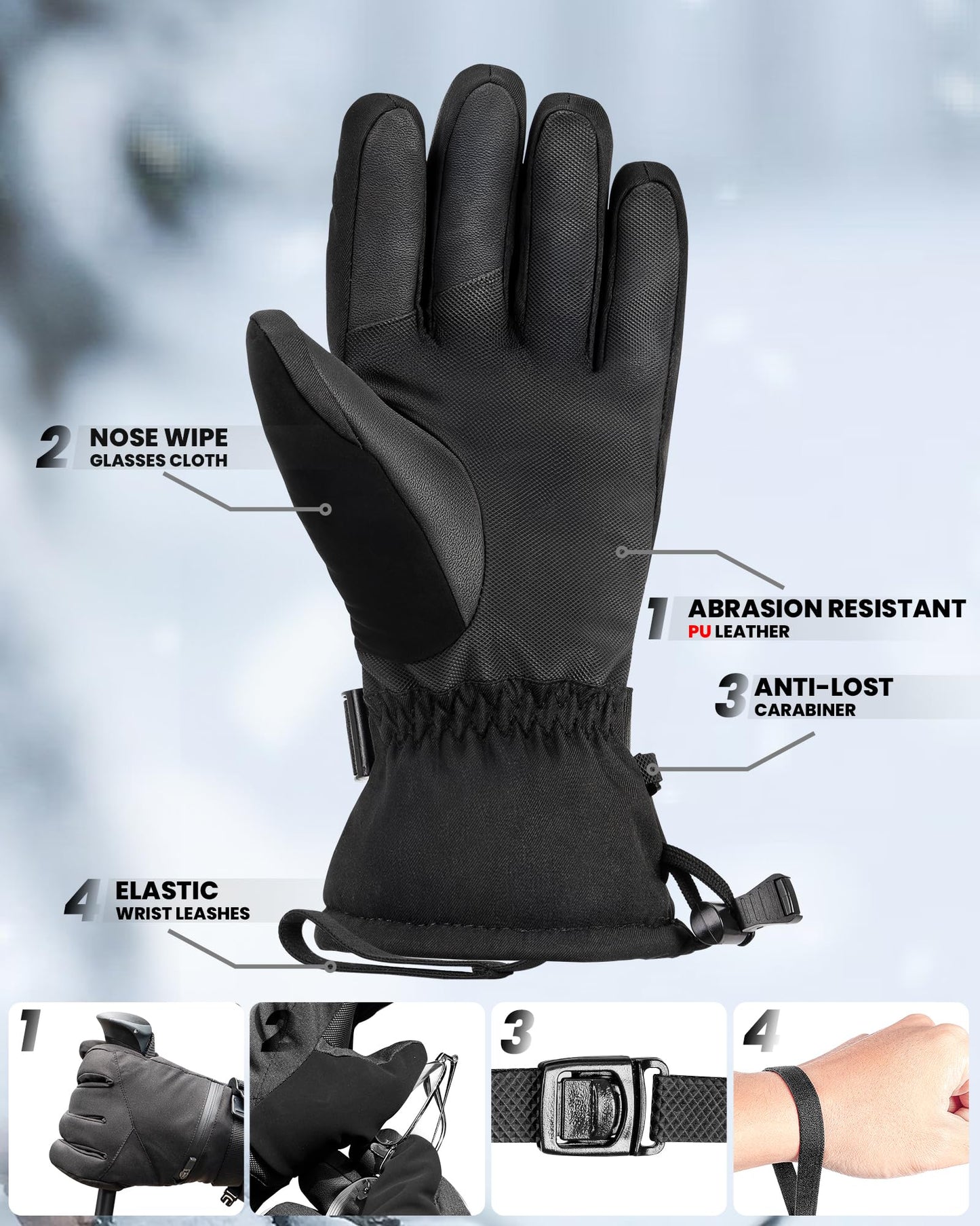 OutdoorMaster Ski Snow Gloves for Women & Men, 3M Thinsulate Waterproof Snowboard Gloves, Winter Warm Windproof Snowmobile Gloves with Double-Pocket
