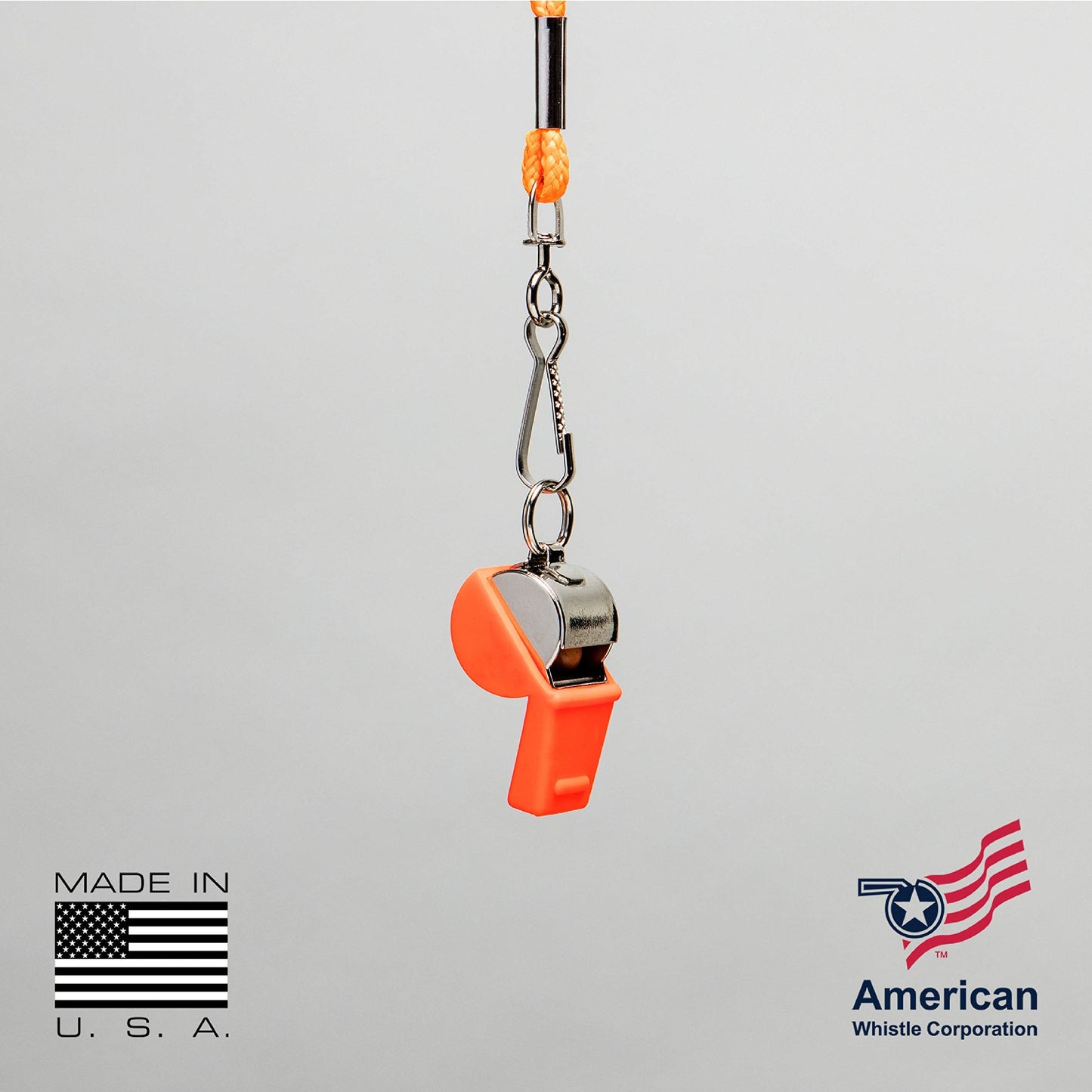 American Whistle Corporation American Classic Whistle - 126 db Solid Brass Whistle with Lanyards and Safe-T-Tip - Made in America (Orange)