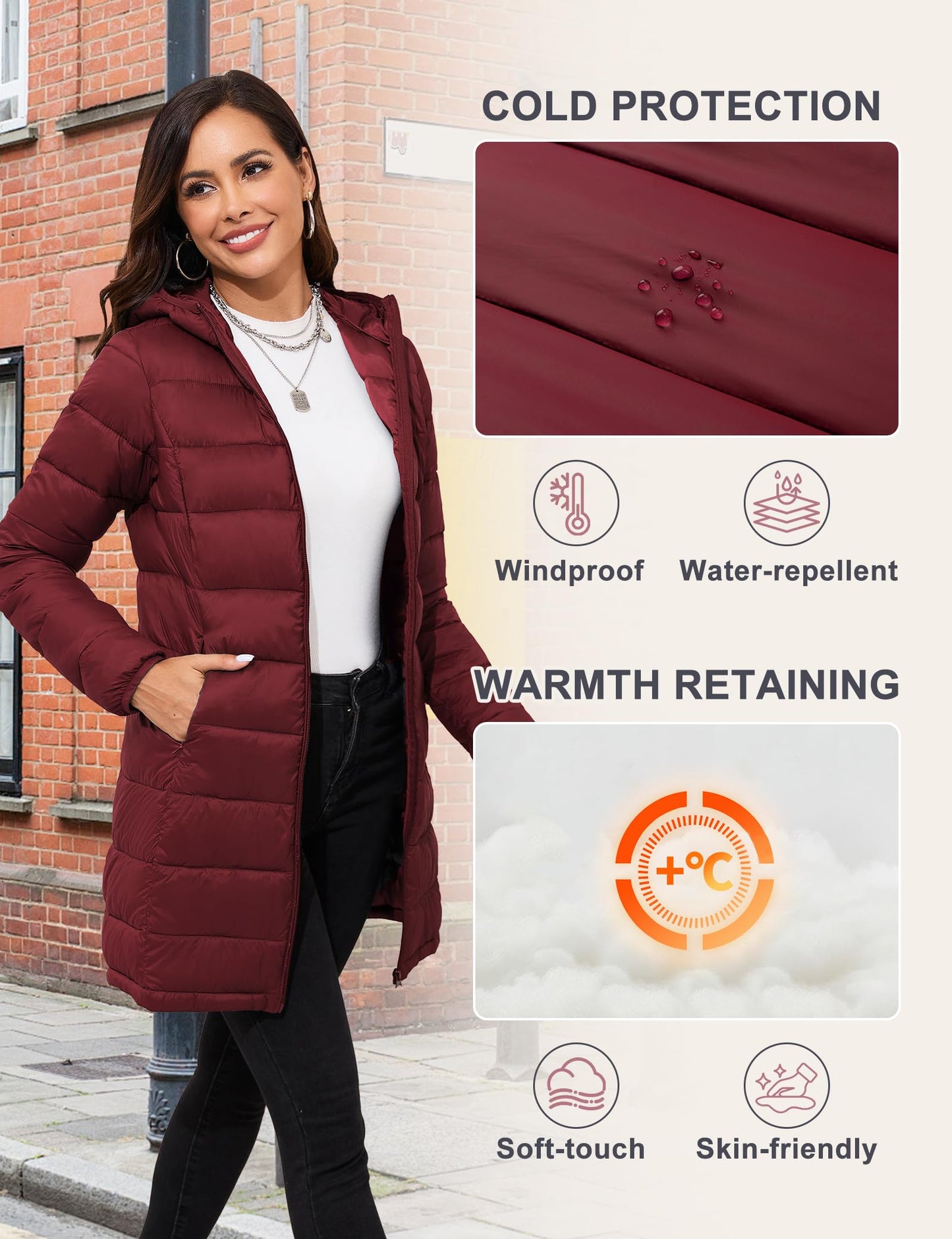 ANOTHER CHOICE Women Packable Puffer Jacket Lightweight Hooded Puffy Jacket (Wine Red, S)
