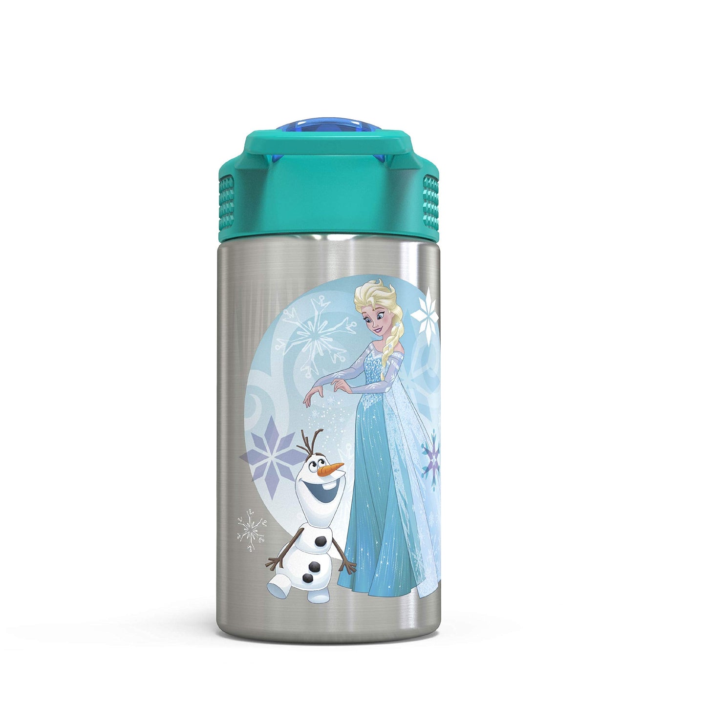 Zak Designs 15.5oz Stainless Steel Kids Water Bottle with Flip-up Straw Spout - BPA Free Durable Design, Frozen Girl SS
