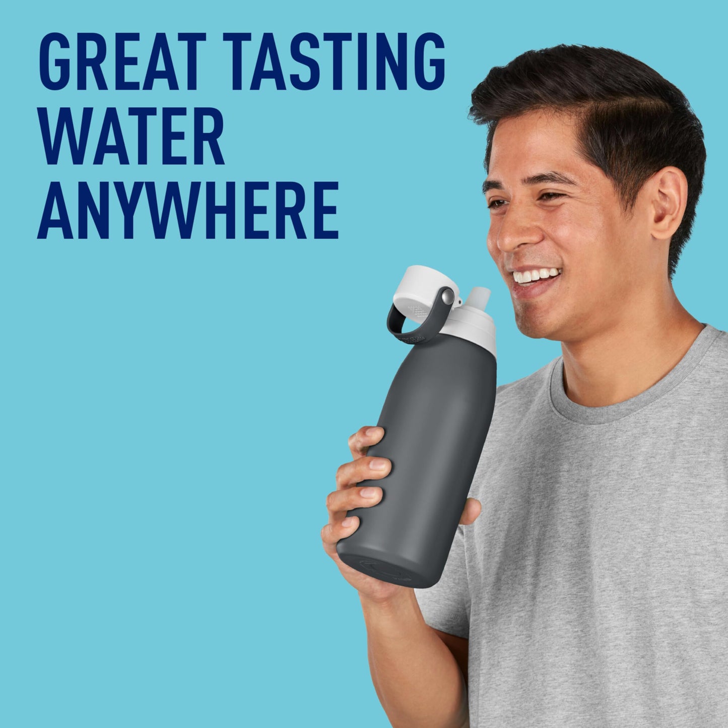Brita Insulated Filtered Water Bottle with Straw, Reusable, Christmas Gift and Stocking Stuffer For Men and Women, Stainless Steel Metal, Carbon, 32 Ounce
