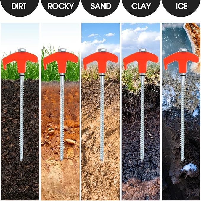 8" Screw in Tent Stakes 8Pcs - Ground Anchors Screw in, Screw in Tent Stakes Heavy Duty, Tent Pegs Camping Stakes,Pegs Camping Stakes, Tent Stakes for Outdoor Camping (8)