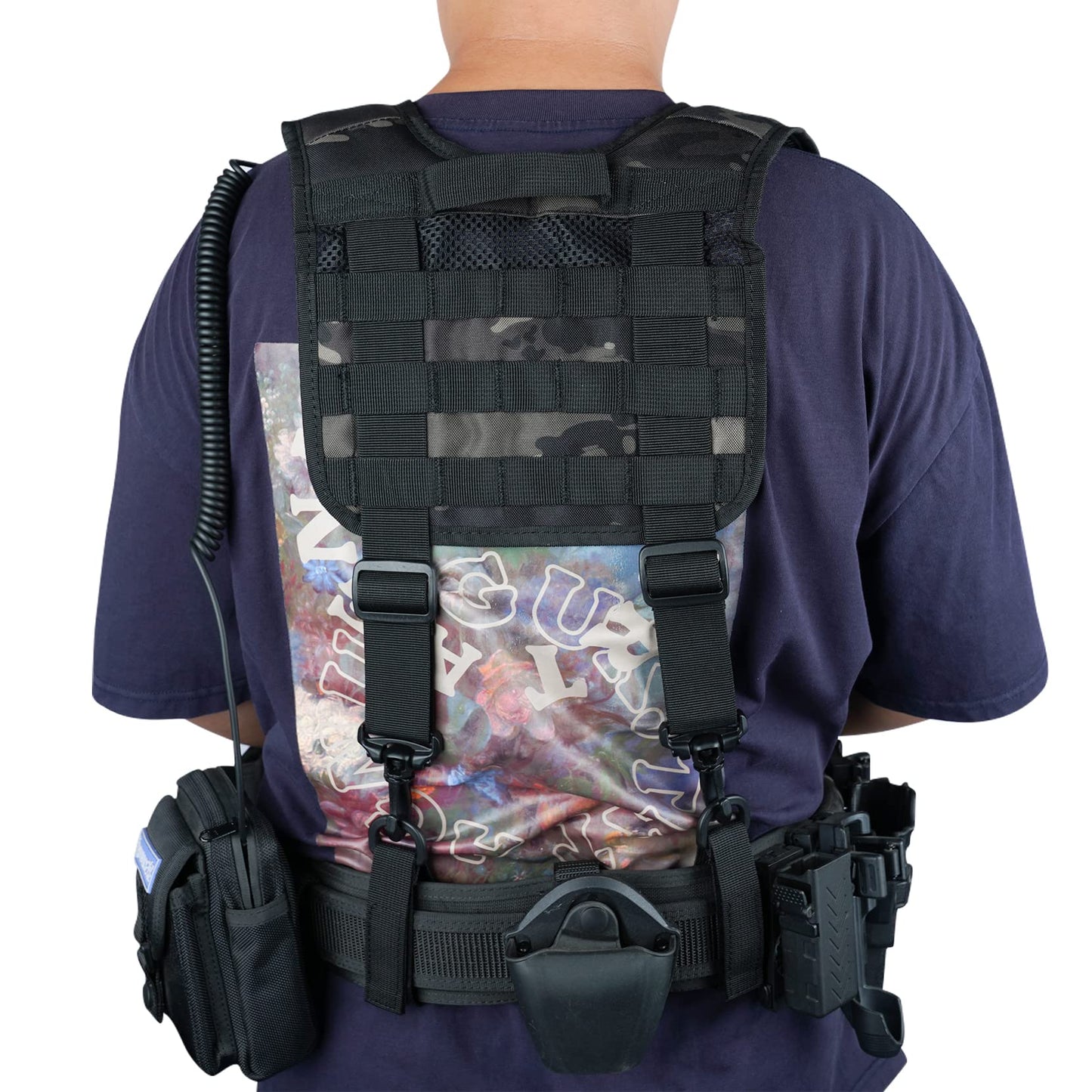 MELOTOUGH Tactical Suspenders for Belt Law enforcement belt Suspenders Police Outdoor H-Harness Suspenders (Black Camo, XL Size)