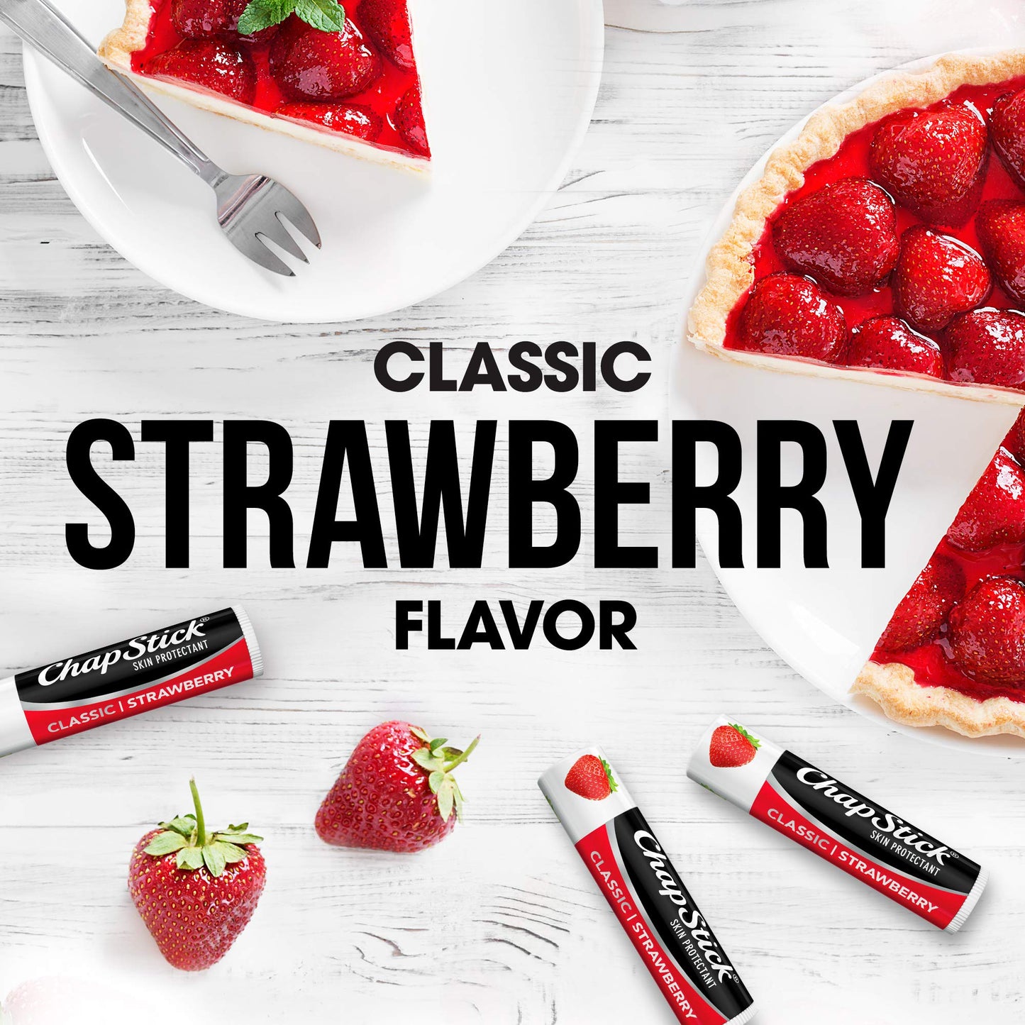 ChapStick Classic Strawberry Lip Balm Tubes, Lip Care and Lip Moisturizer - 0.15 Oz each, 3 Count (Pack of 1)