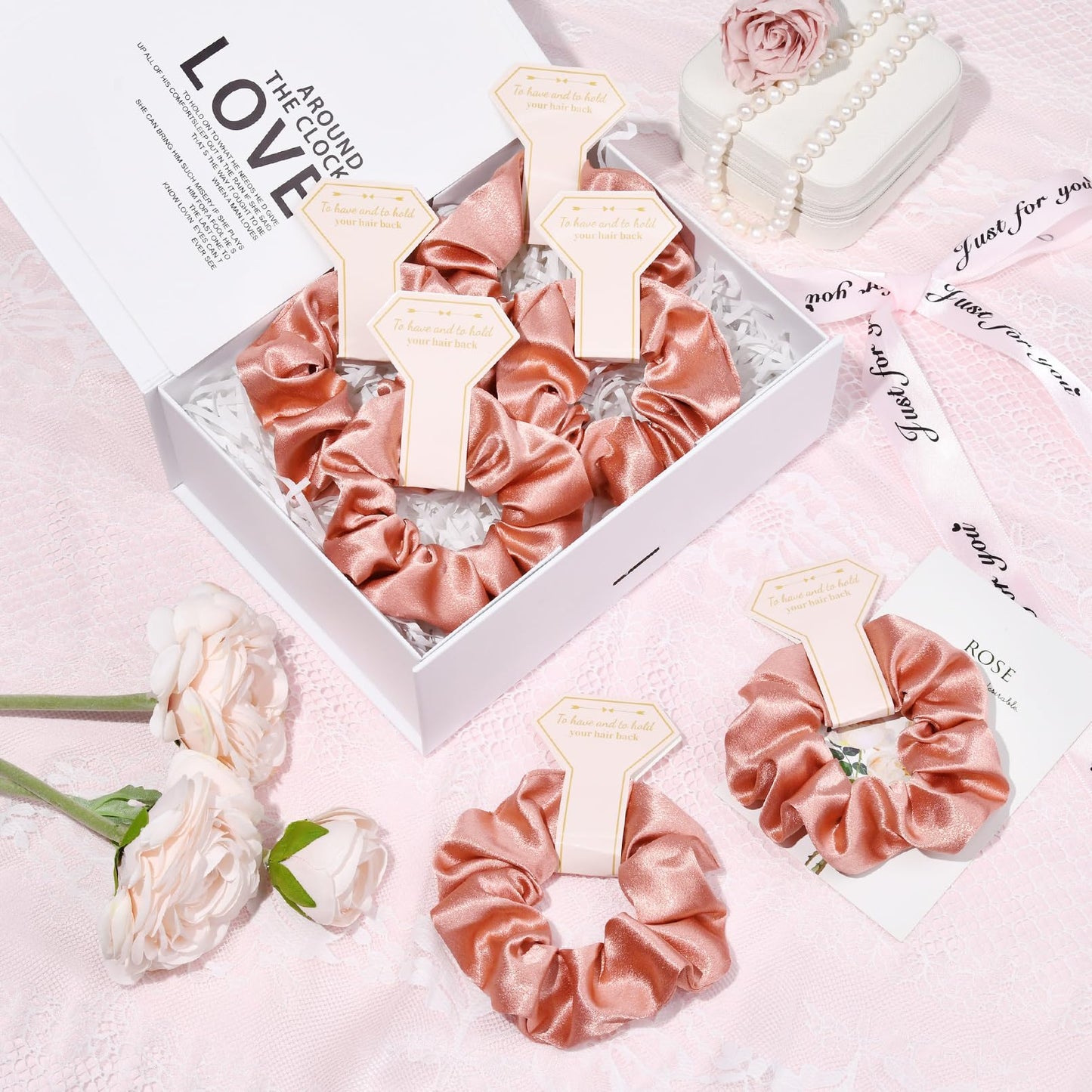 Aileam 12 PCS Bridesmaid Proposal Gifts, Gold Glitter Hair Clips and Silk Satin Scrunchies, Bridal Shower Favors for Women Girls